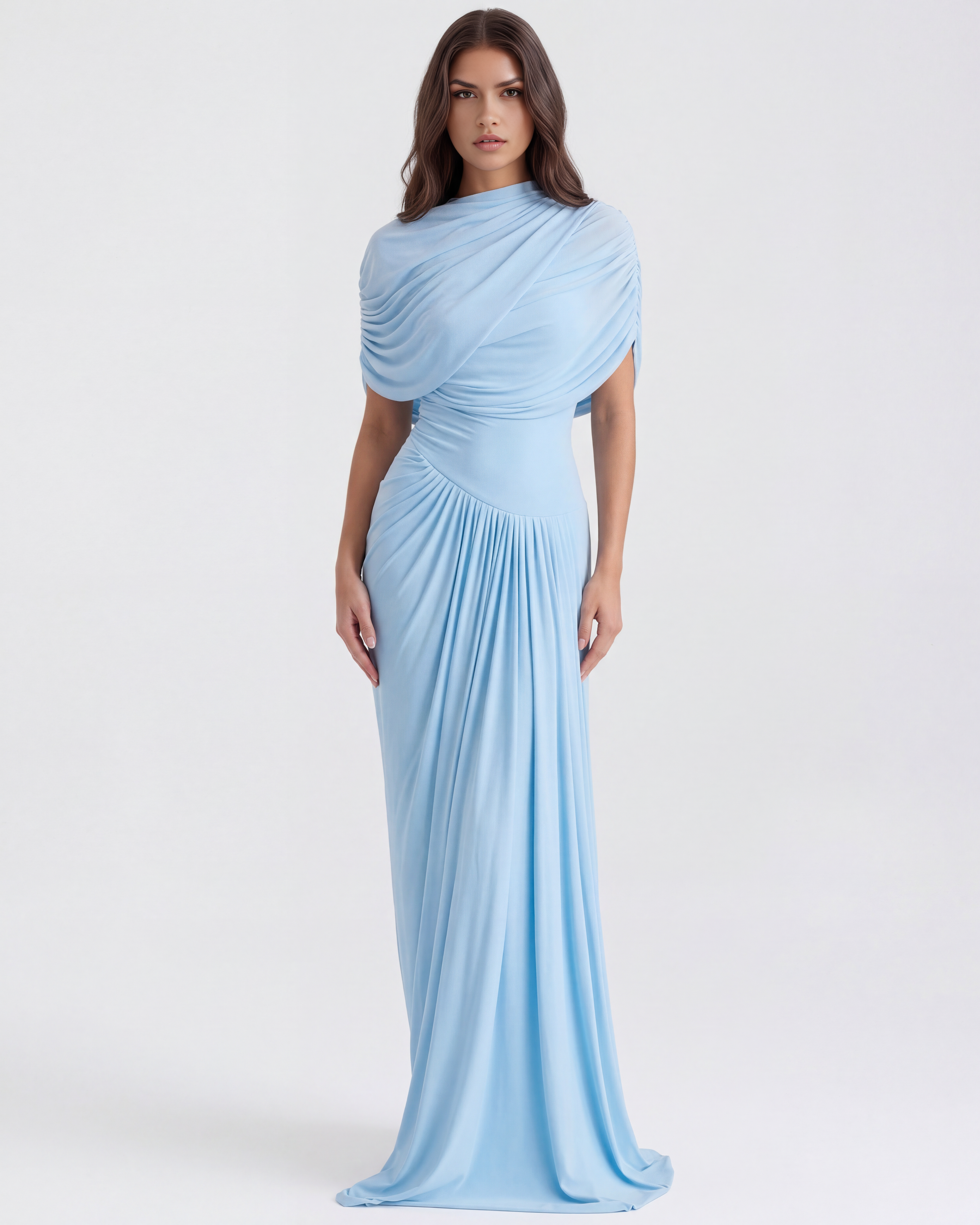 Camilla Pleated Sleeveless Maxi Wedding Guest Dress - Baby Blue