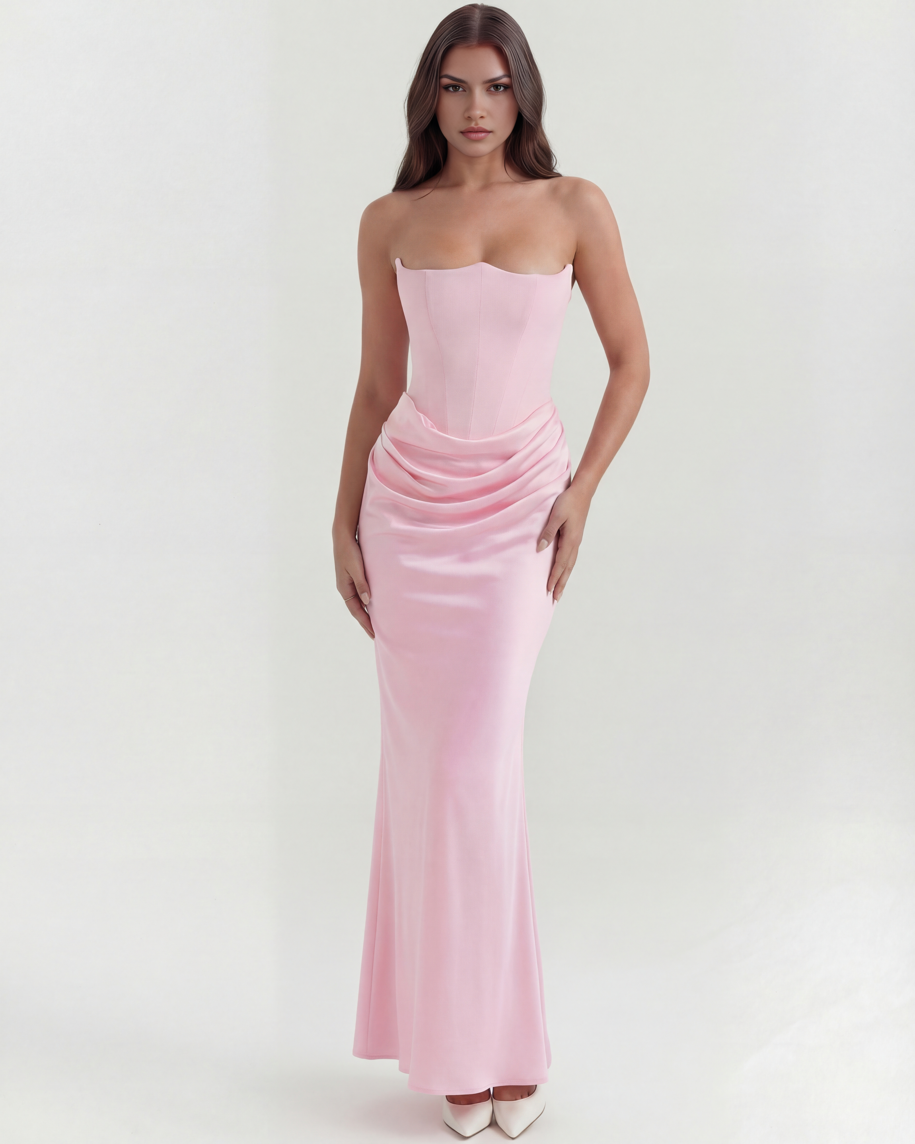 Rosalind Corset Fitted Maxi Evening Dress - Almond
