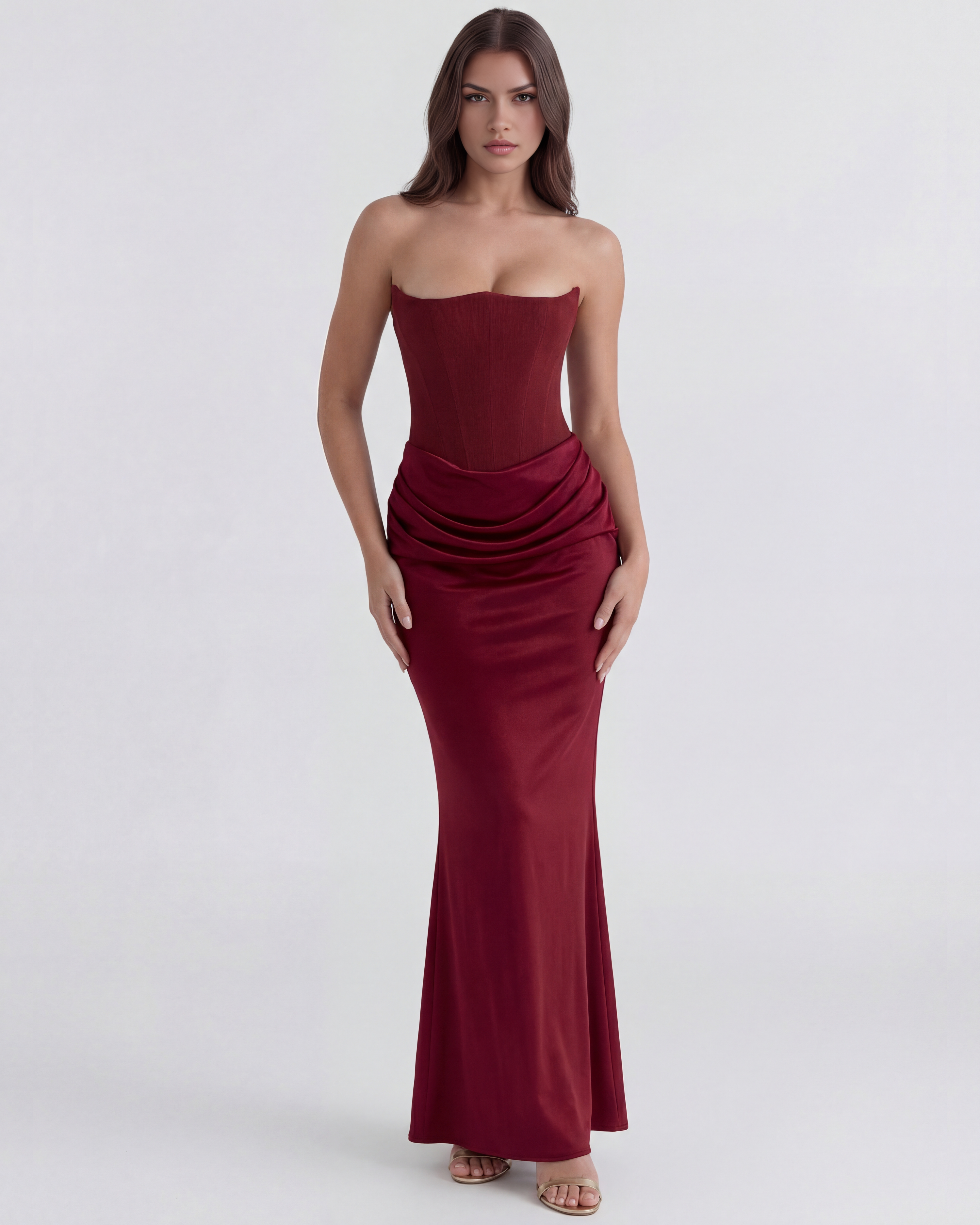 Rosalind Fitted Corset Maxi Evening Dress - Almond