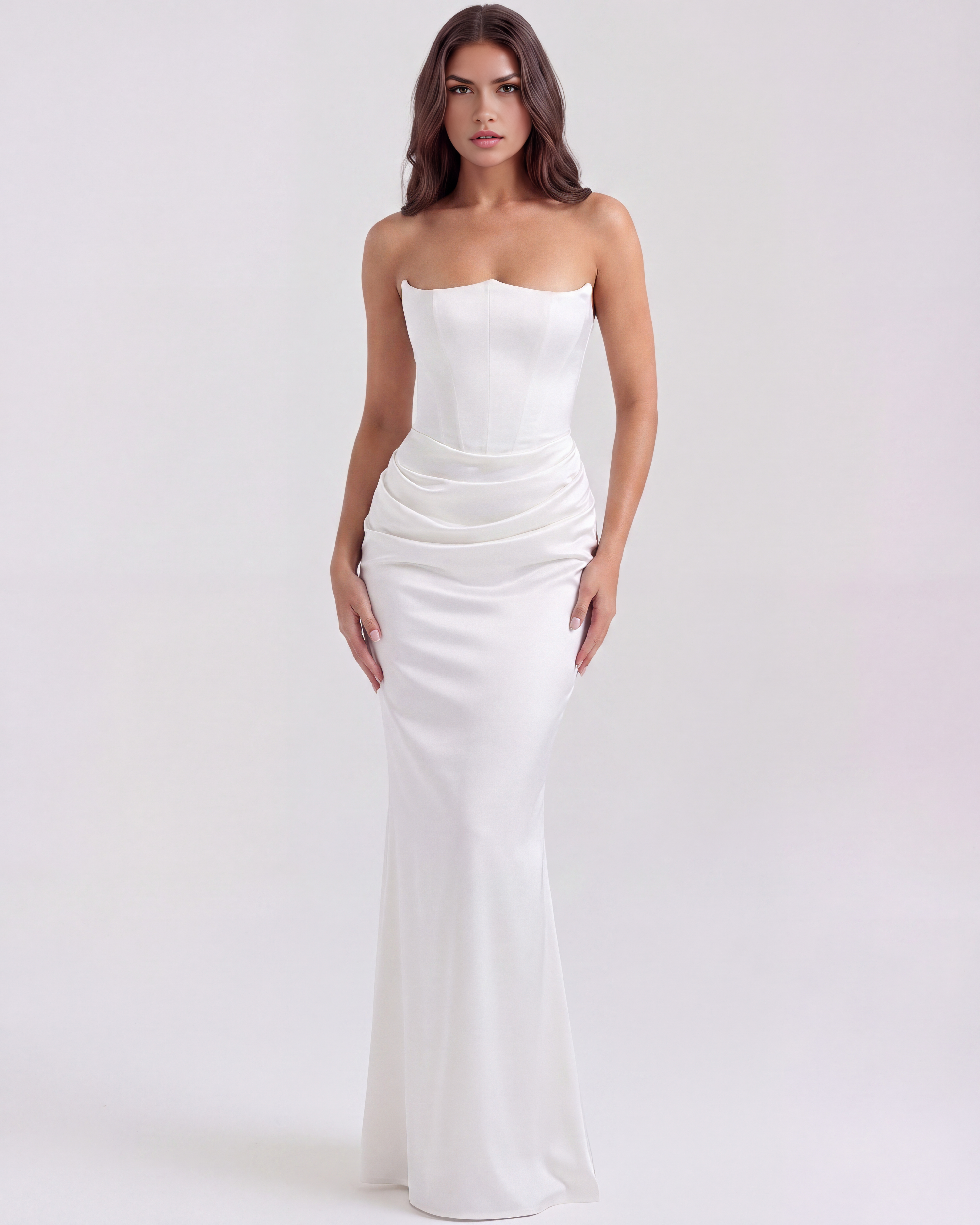 Rosalind Fitted Corset Maxi Wedding Guest Dress - White