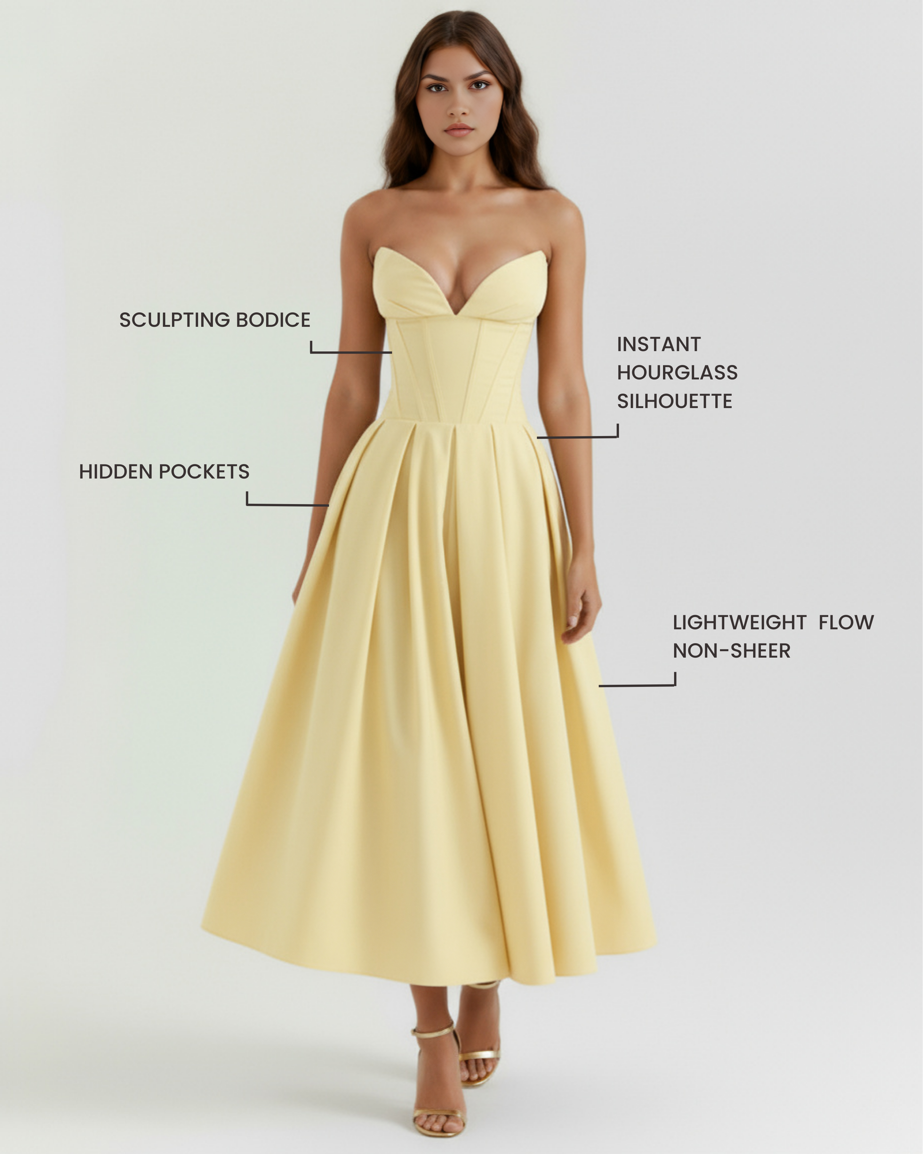 Amalfi Strapless Pleated Midi Wedding Guest Dress - Ivory