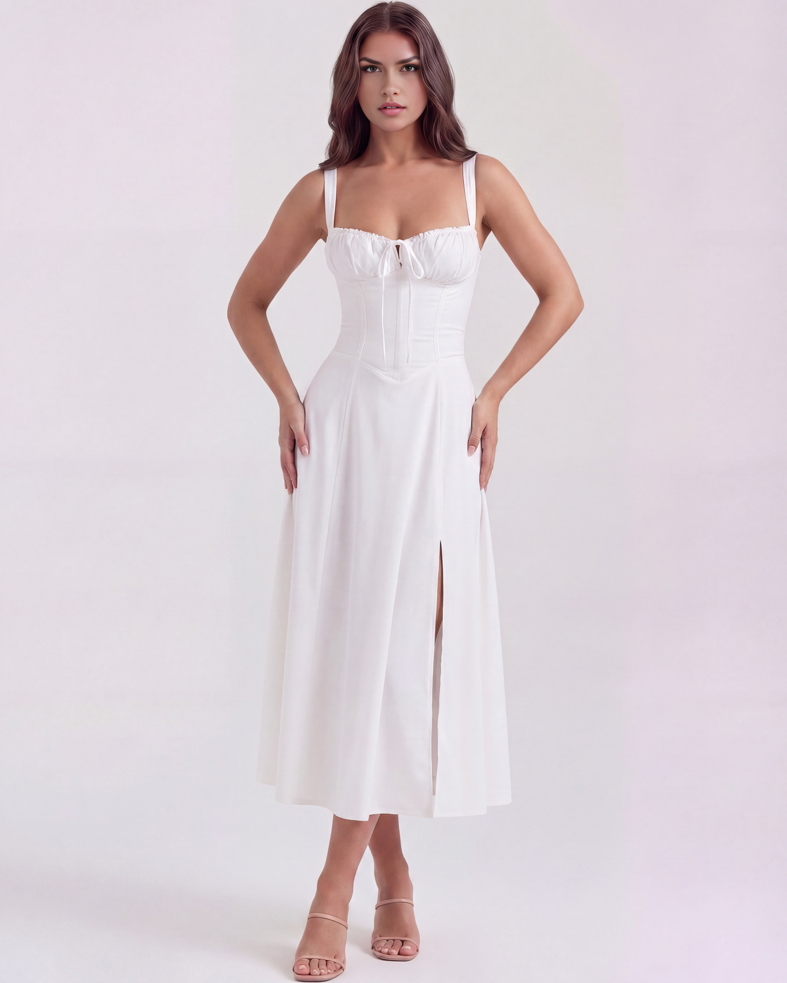 Aurora Corseted Lace Up Maxi Summer Dress - White