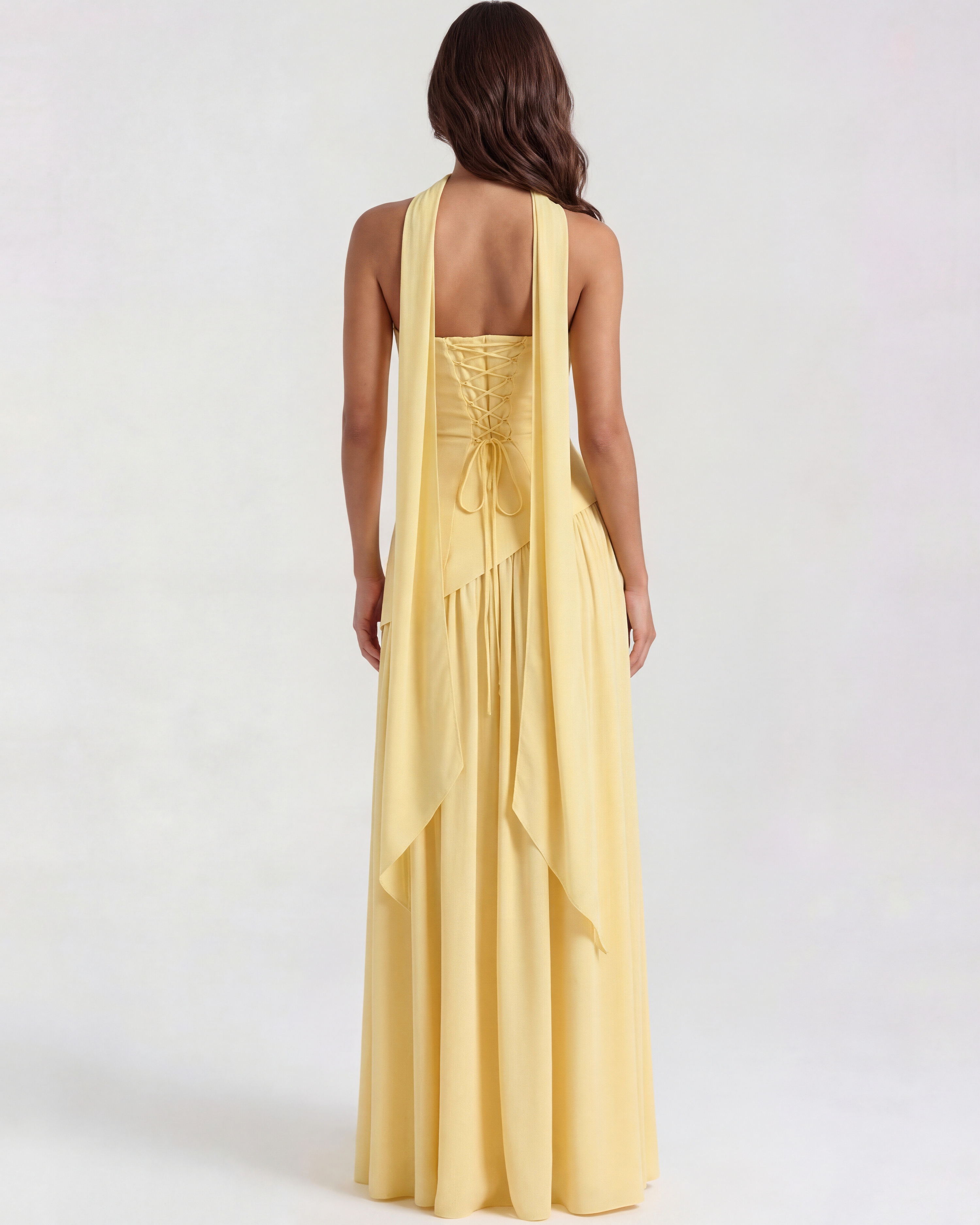 Serena Strapless Asymmetrical Maxi Wedding Guest Dress - Butter Yellow