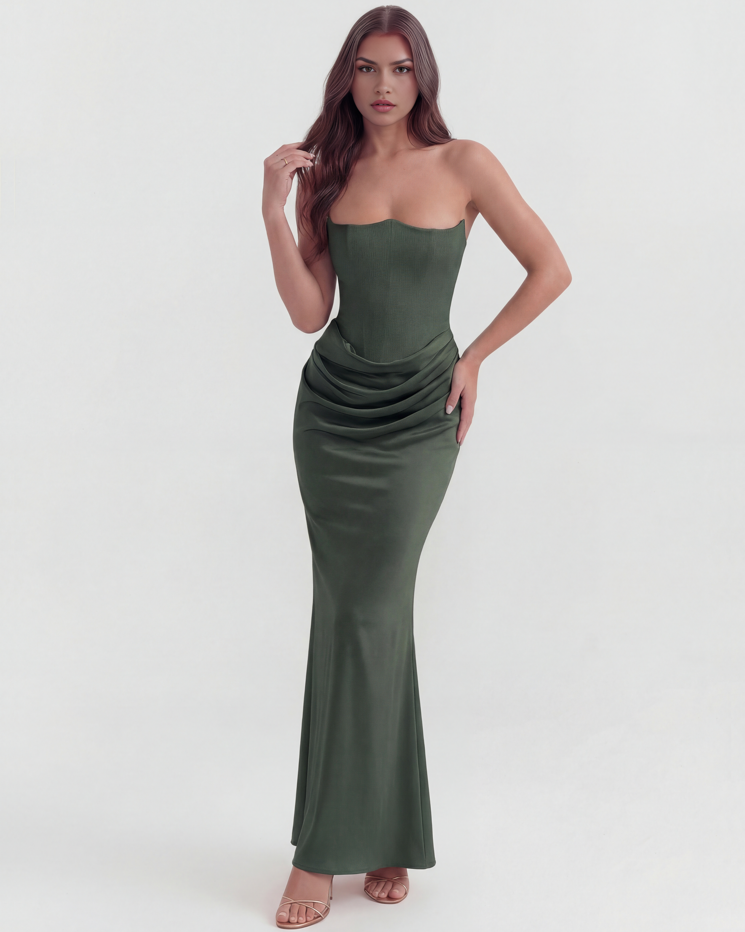 Rosalind Corset Fitted Maxi Evening Dress - Almond