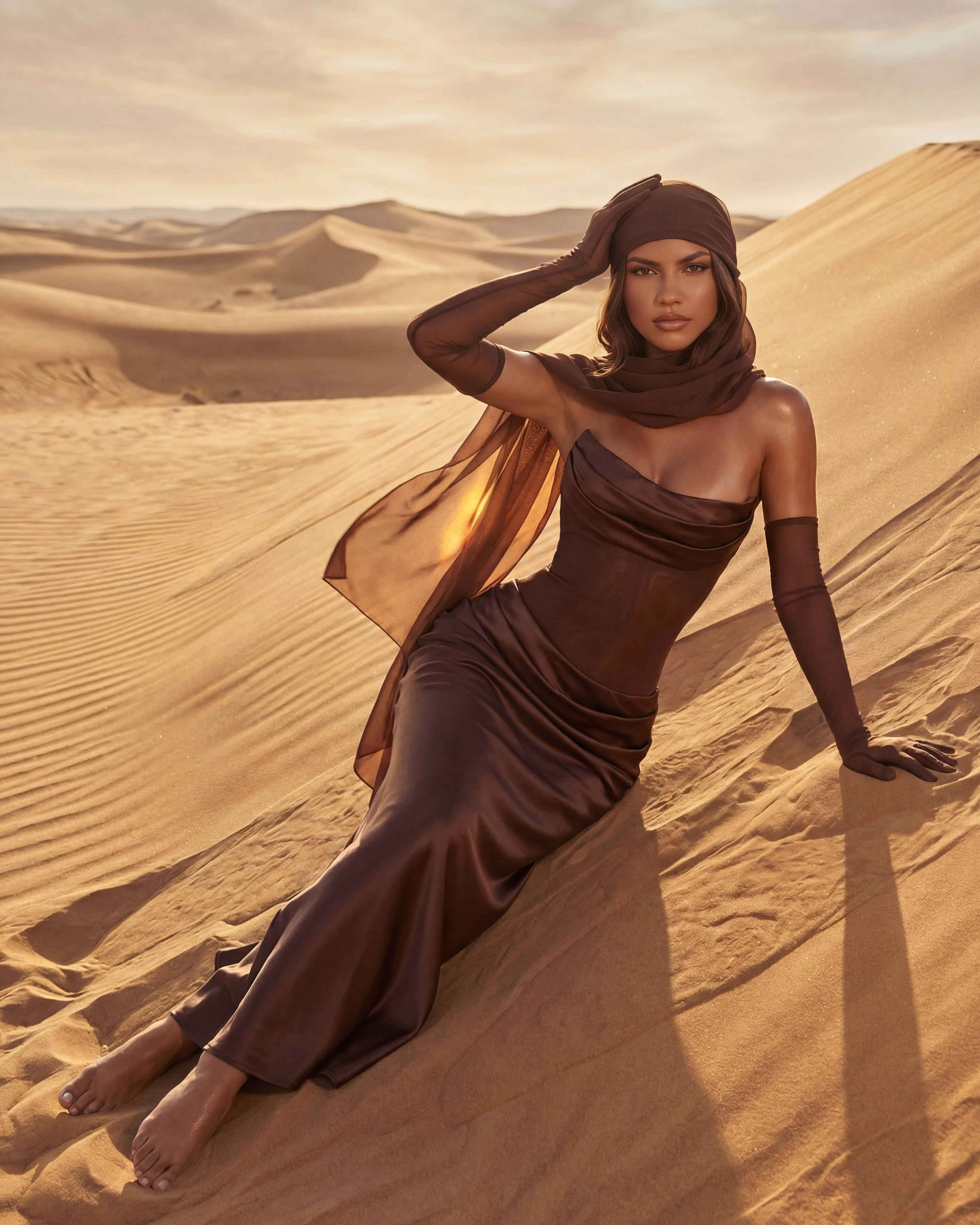 Vittoria Strapless Mesh Maxi Evening Dress - Brown