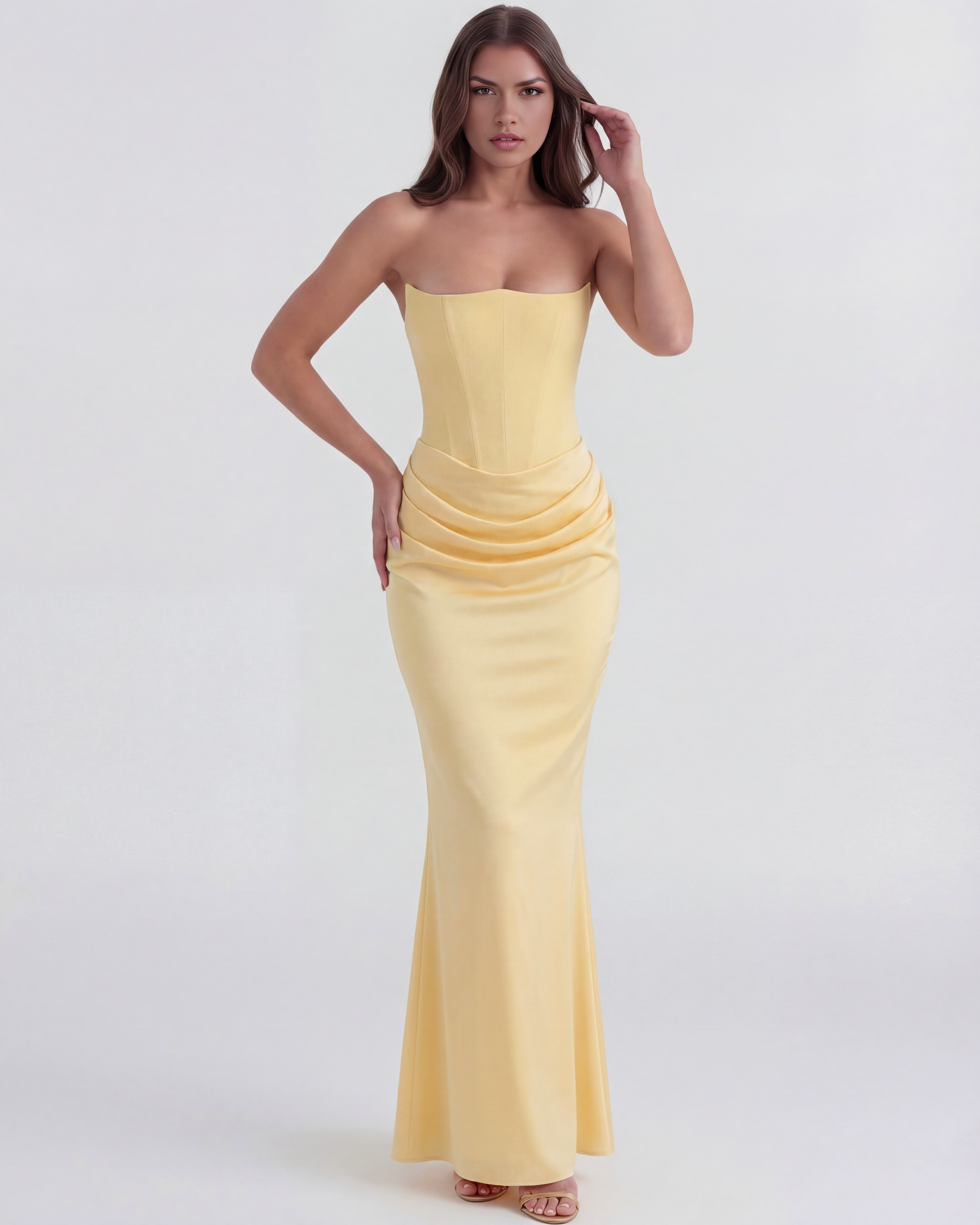 Rosalind Fitted Corset Maxi Wedding Guest Dress - Butter Yellow