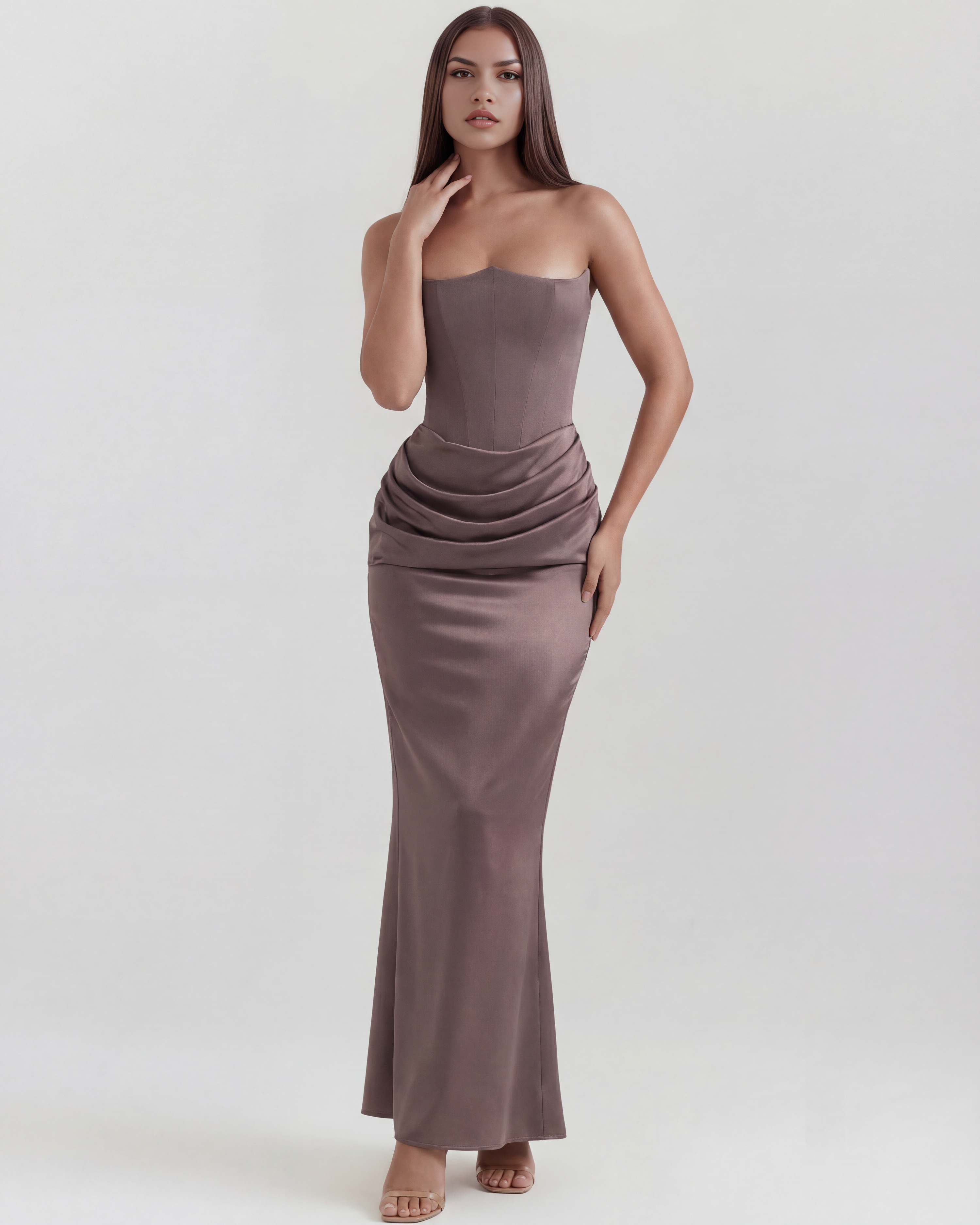 Rosalind Fitted Corset Maxi Evening Dress - Almond