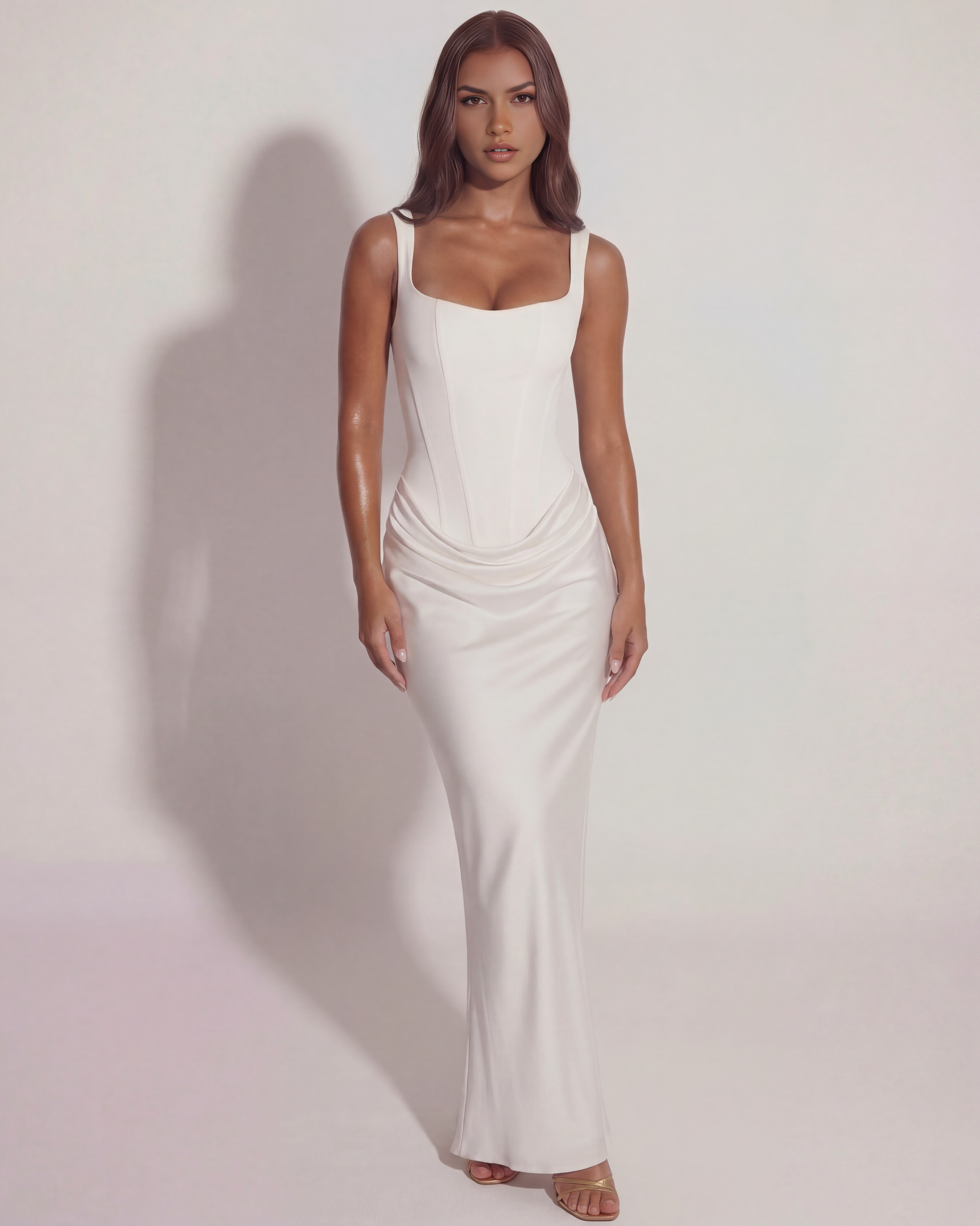 Eleonora Satin Maxi Wedding Guest Dress - White