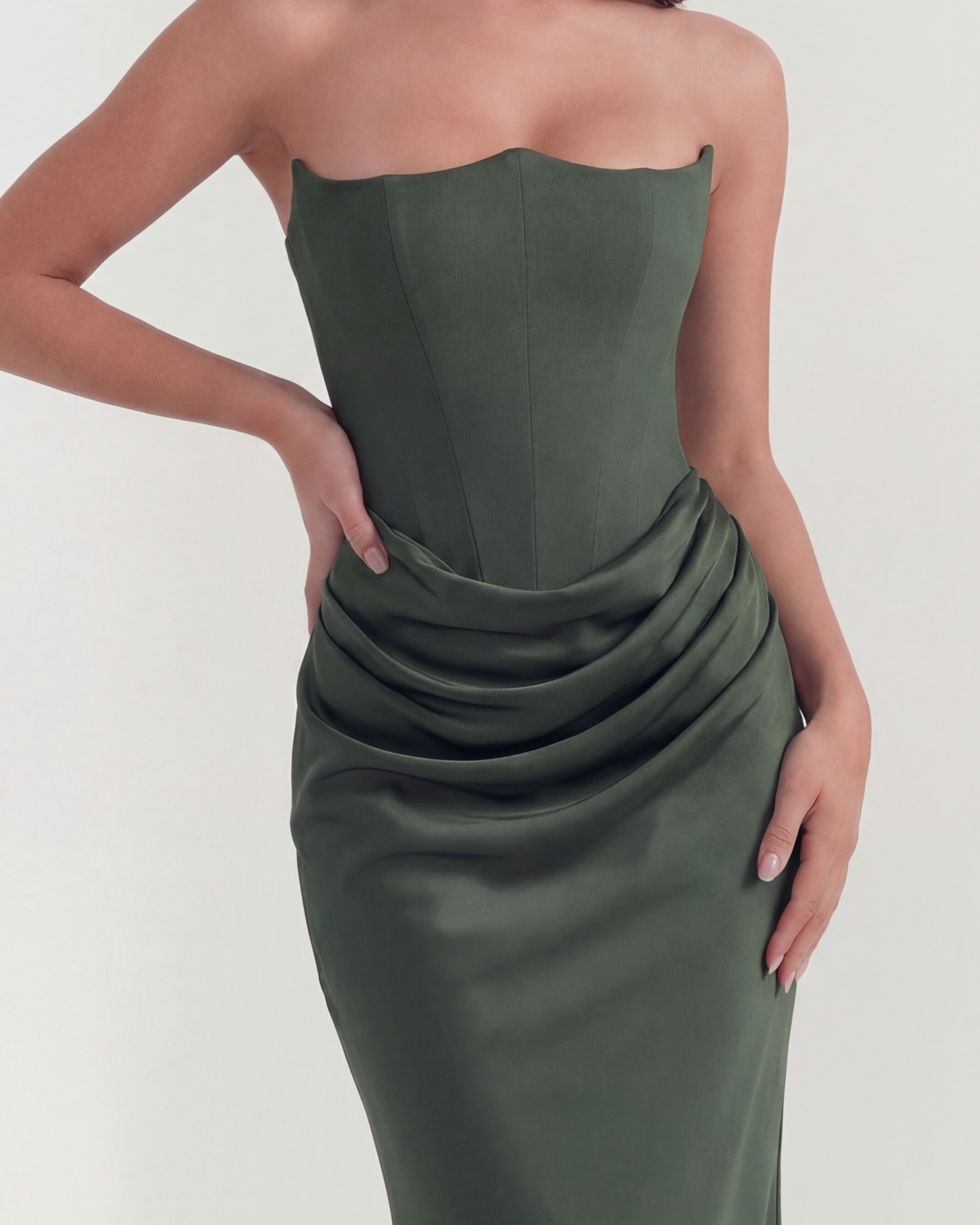 Rosalind Corset Fitted Maxi Evening Dress - Almond