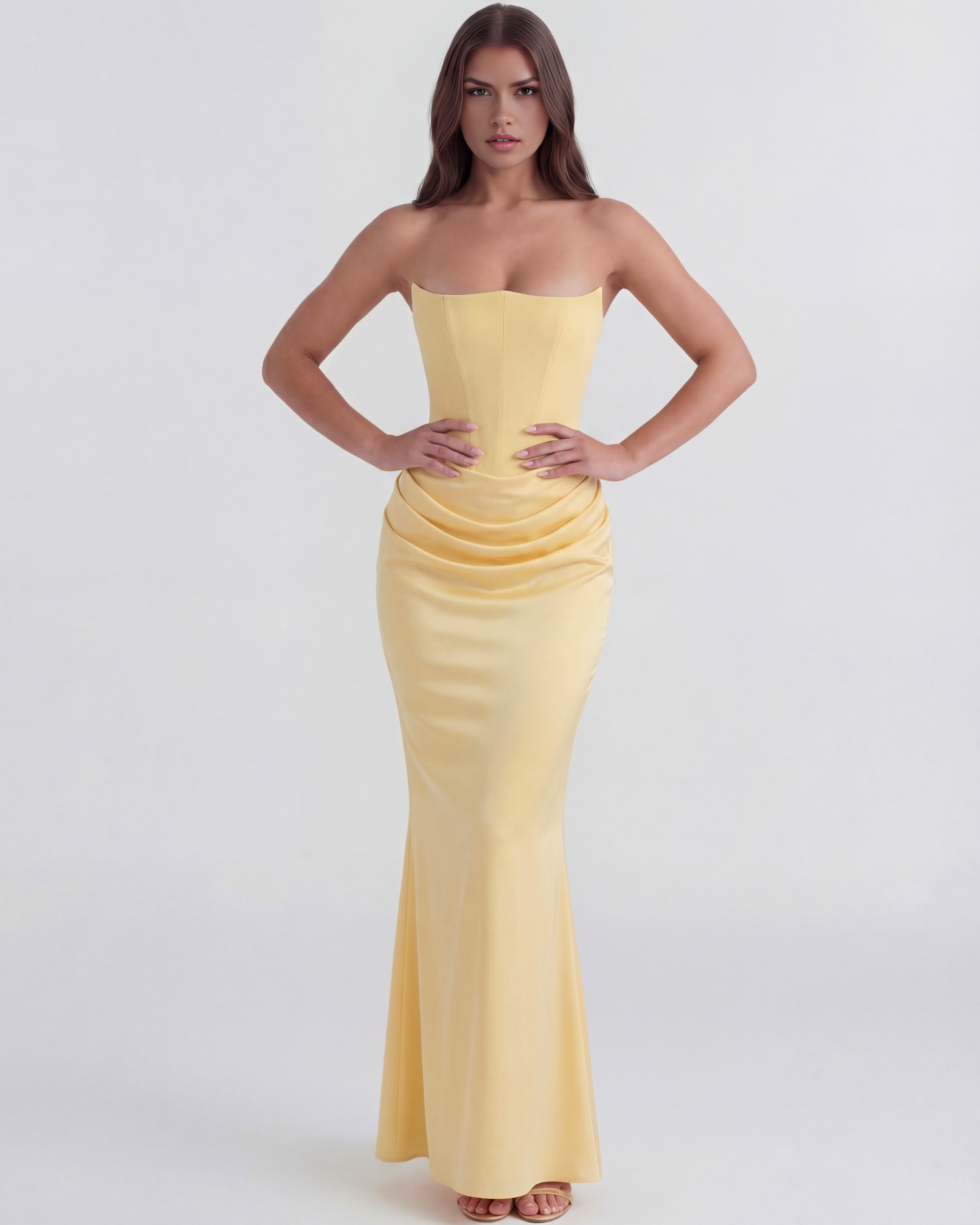 Rosalind Fitted Corset Maxi Wedding Guest Dress - Butter Yellow