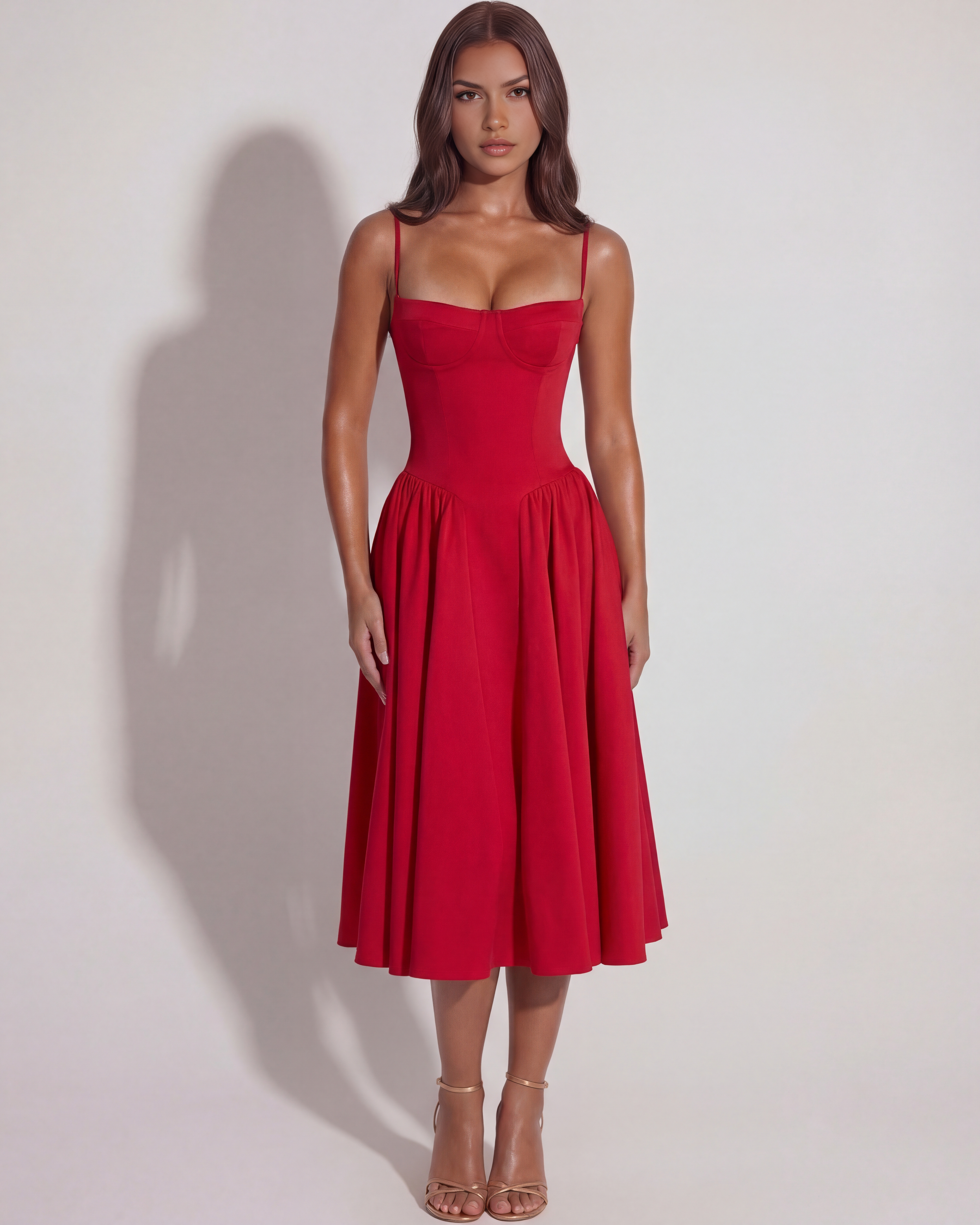 Francesca Ruched Sweetheart Neckline Midi Summer Dress - White