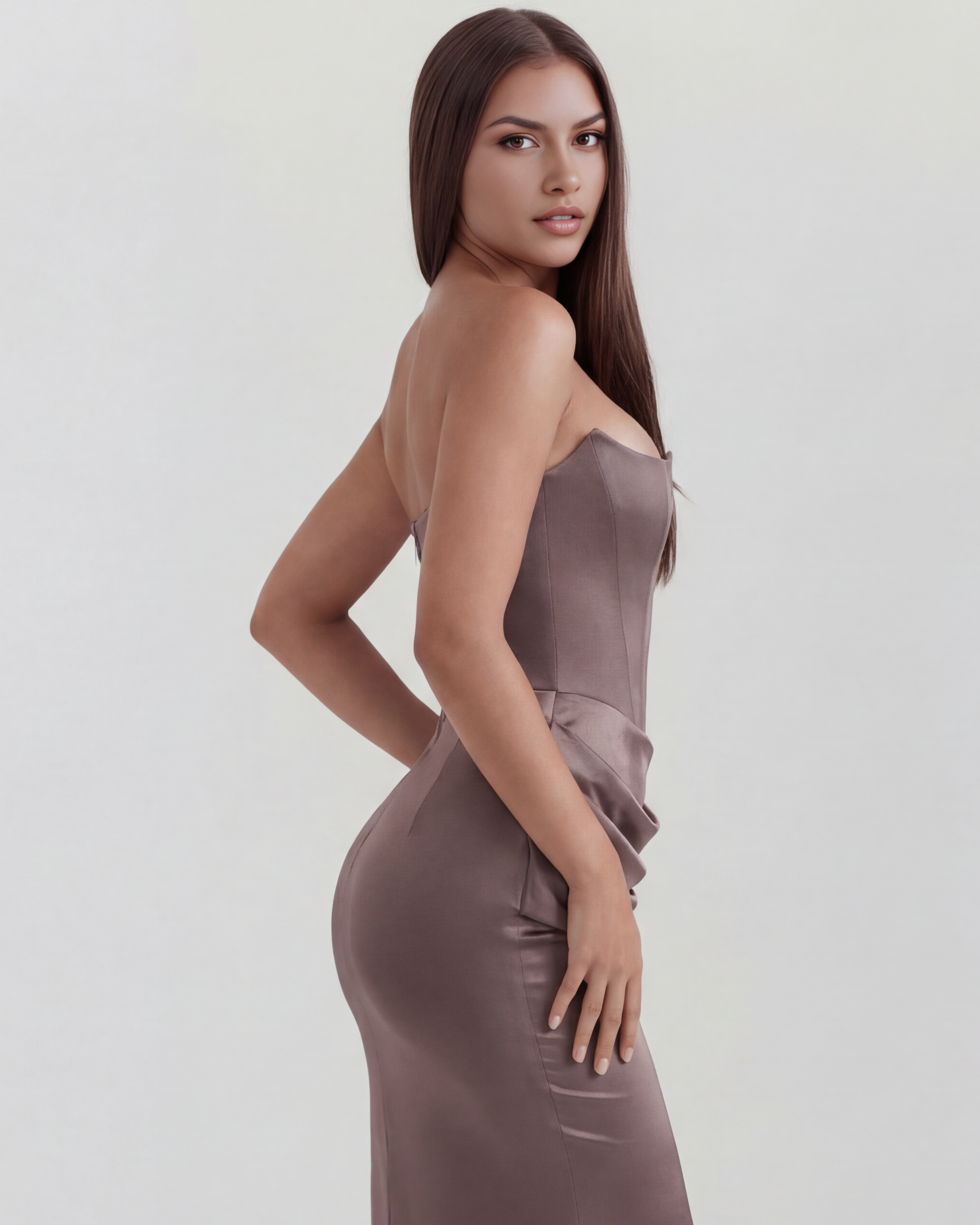 Rosalind Fitted Corset Maxi Evening Dress - Almond
