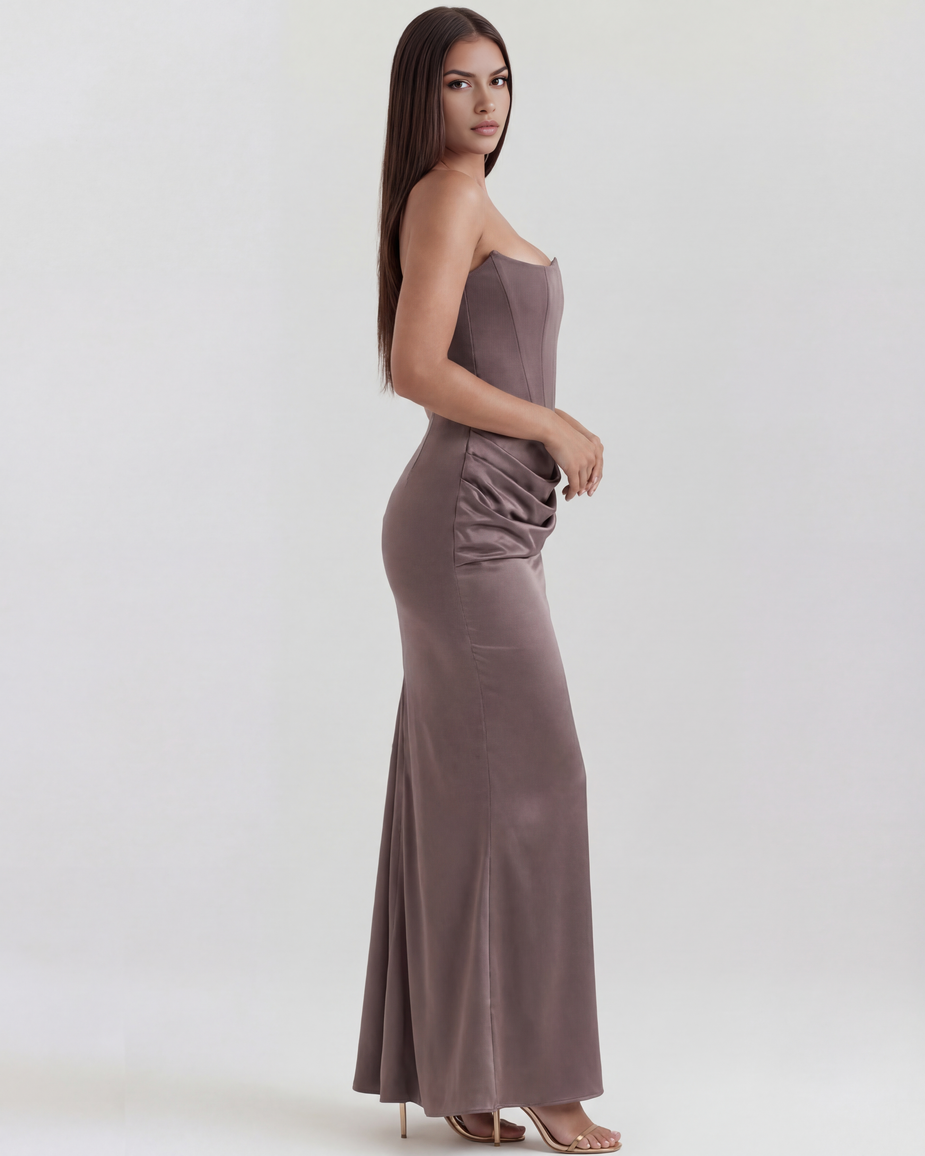 Rosalind Fitted Corset Maxi Evening Dress - Almond