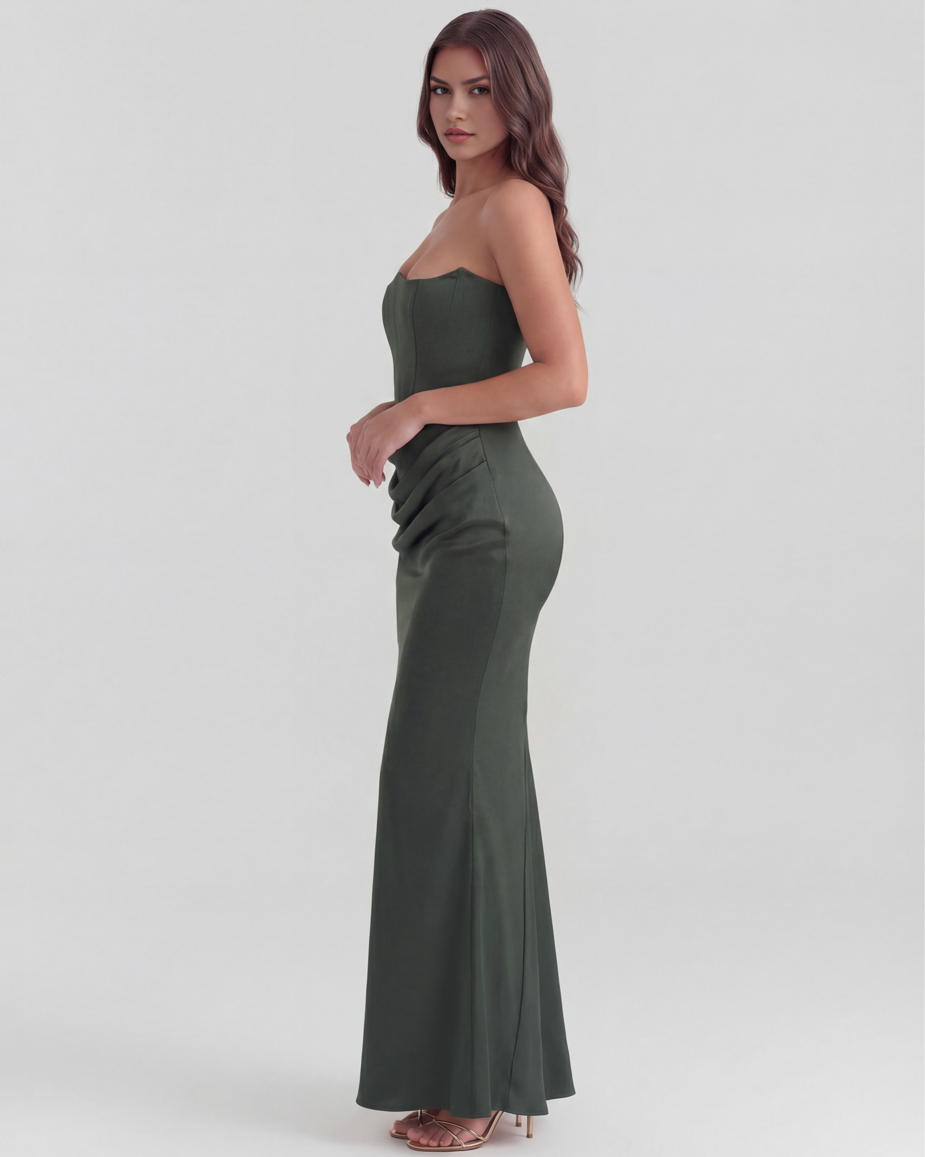 Rosalind Corset Fitted Maxi Evening Dress - Almond