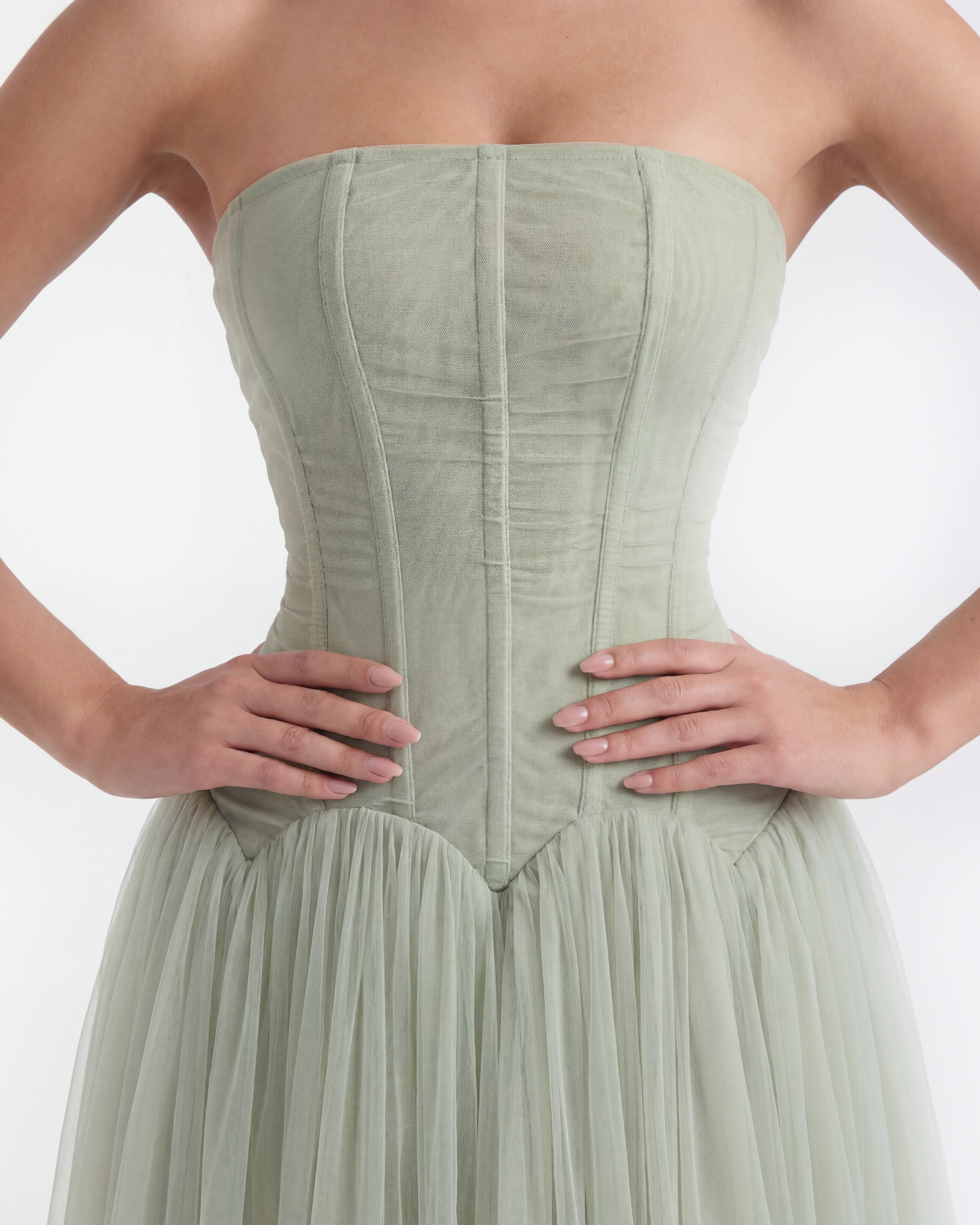 Arabella Strapless Mesh Maxi Wedding Guest Dress - Mint