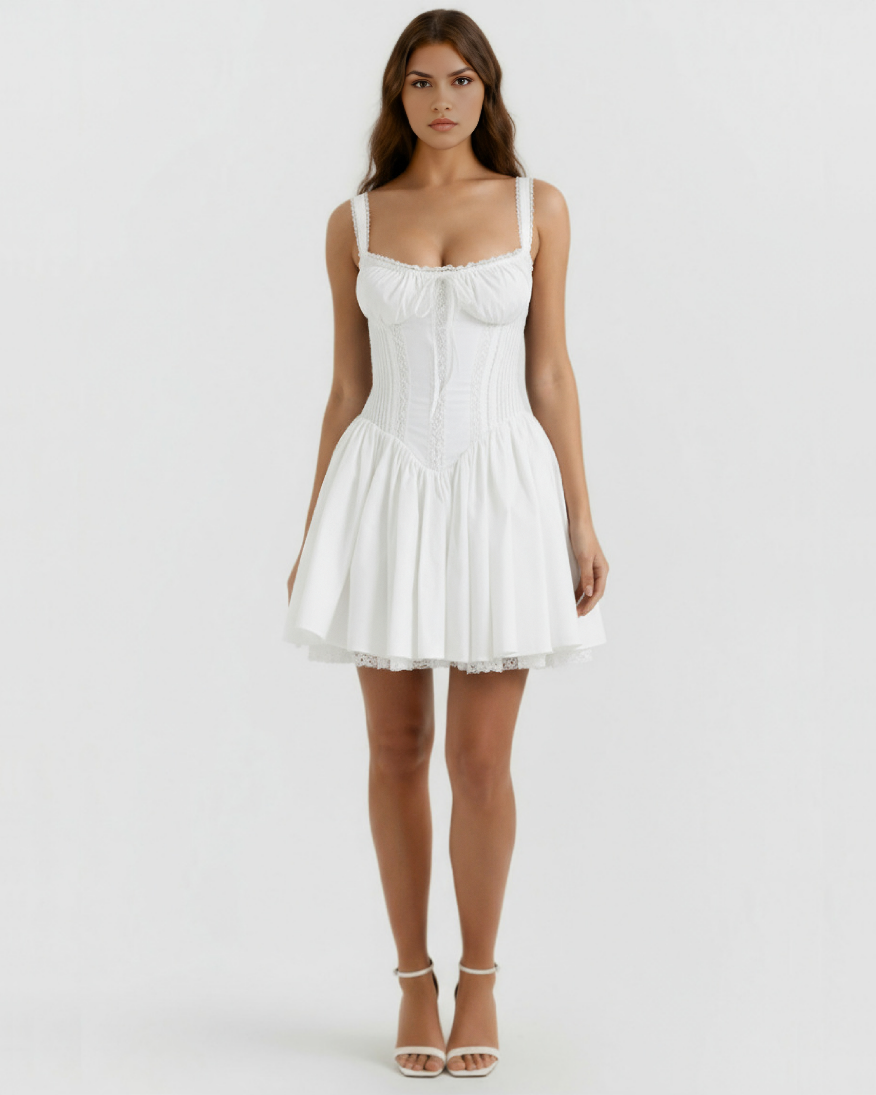 Luna Lace Sweetheart Neckline Mini Summer Dress - White