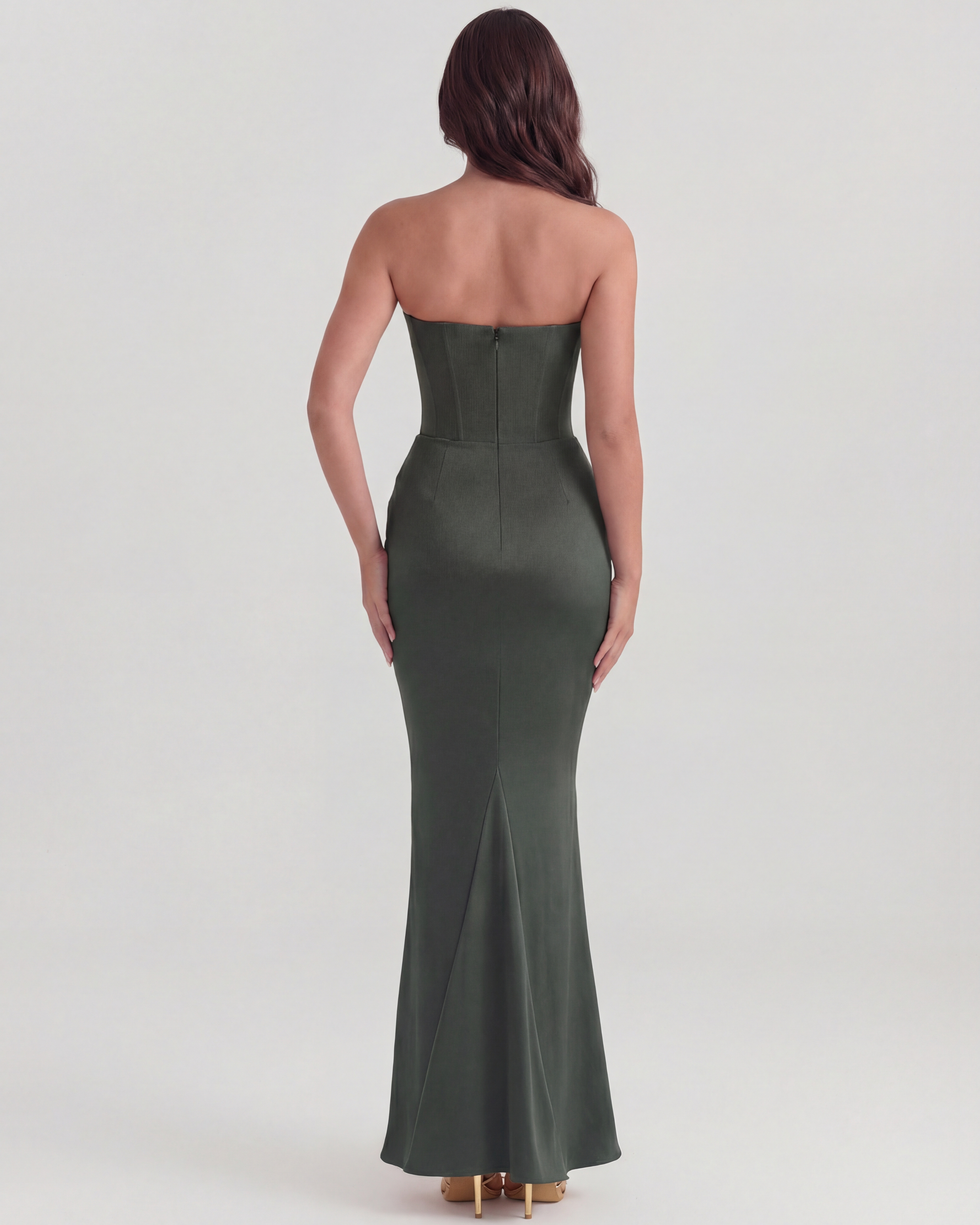 Rosalind Corset Fitted Maxi Evening Dress - Almond