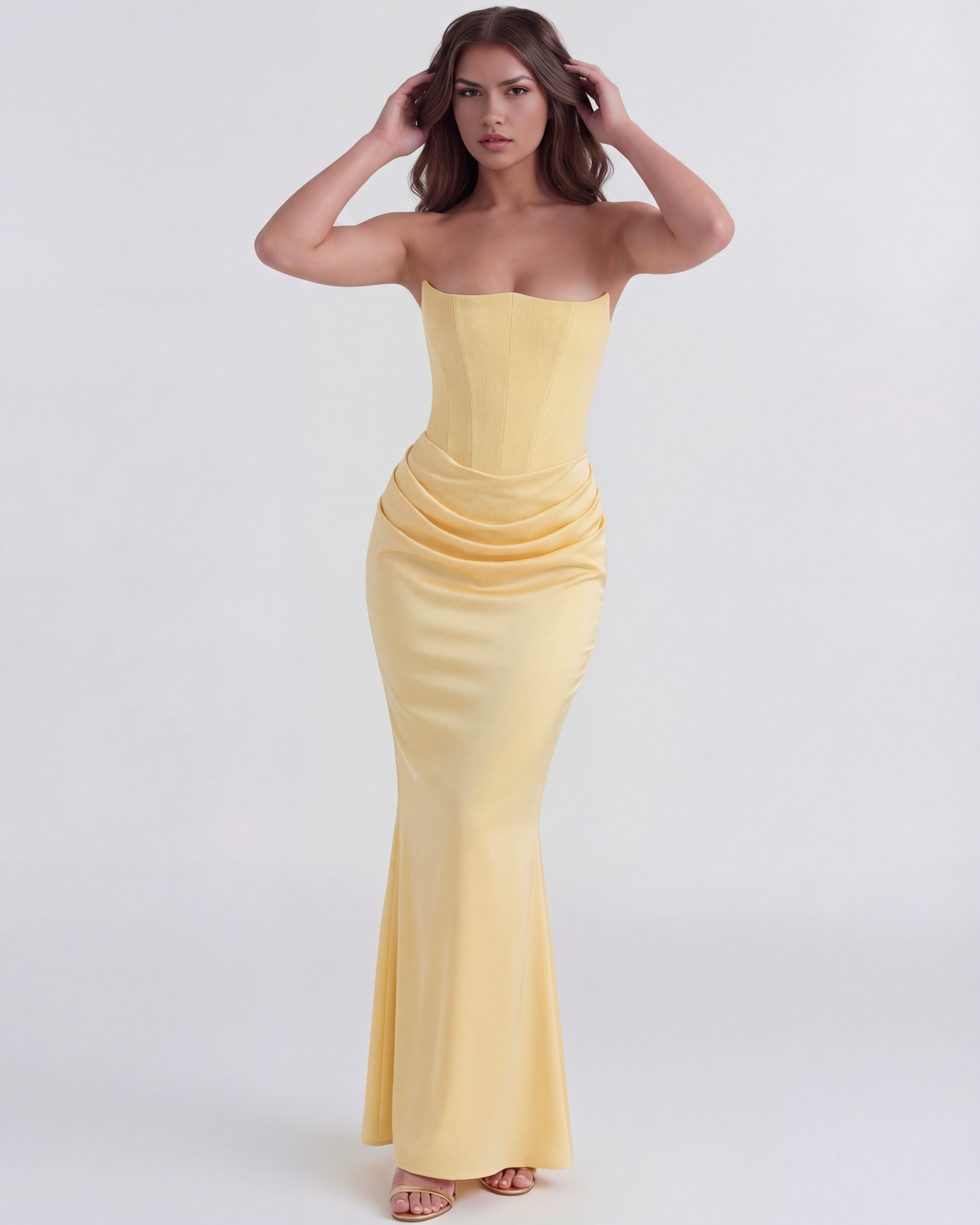 Rosalind Fitted Corset Maxi Wedding Guest Dress - Butter Yellow