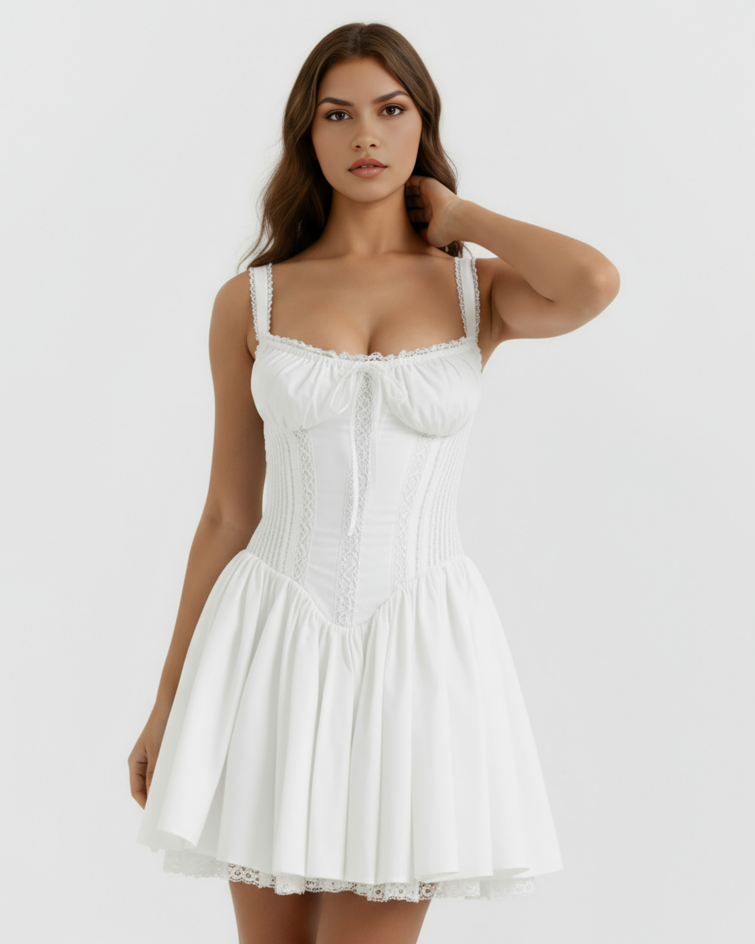 Luna Lace Sweetheart Neckline Mini Summer Dress - White
