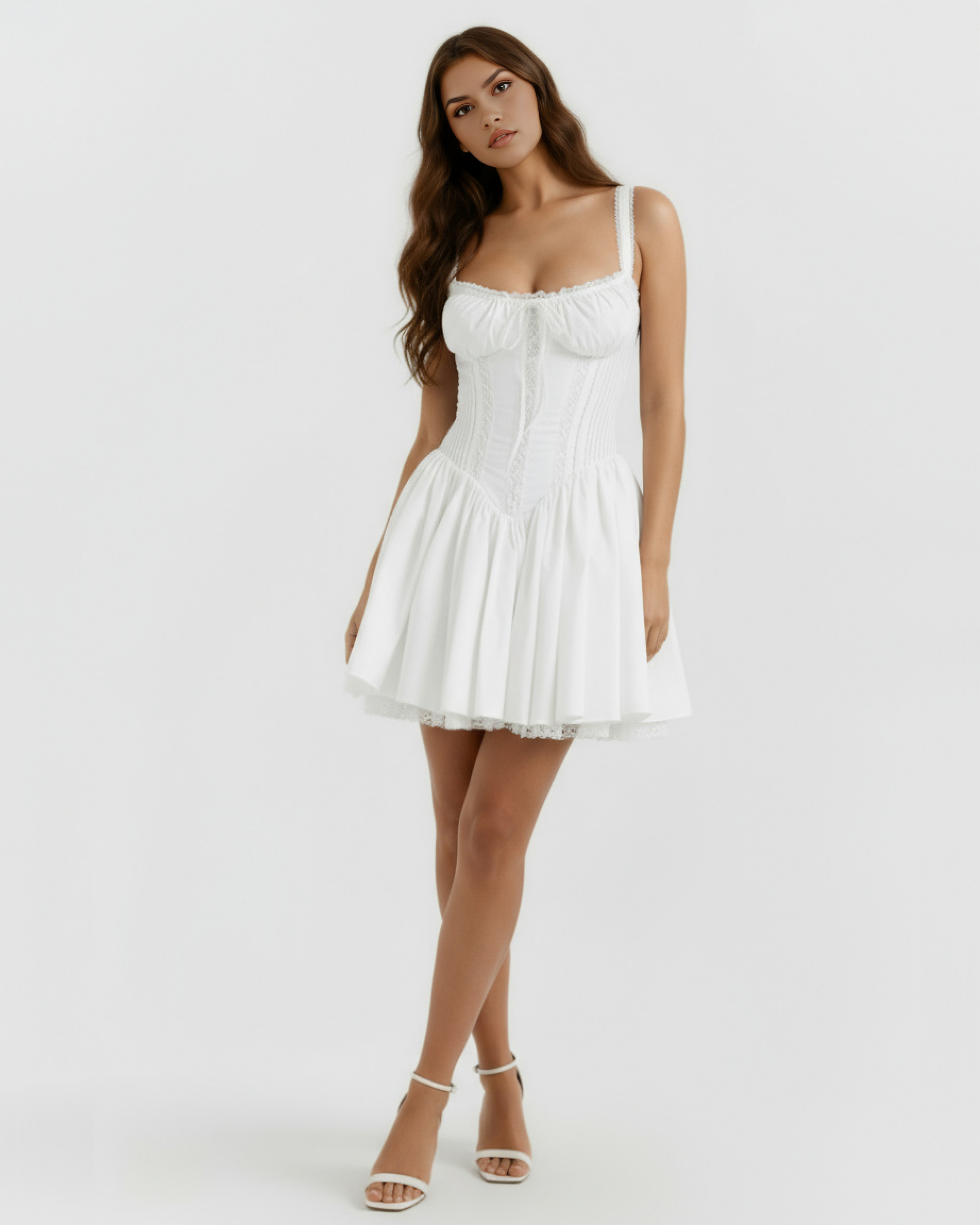 Luna Lace Sweetheart Neckline Mini Summer Dress - White