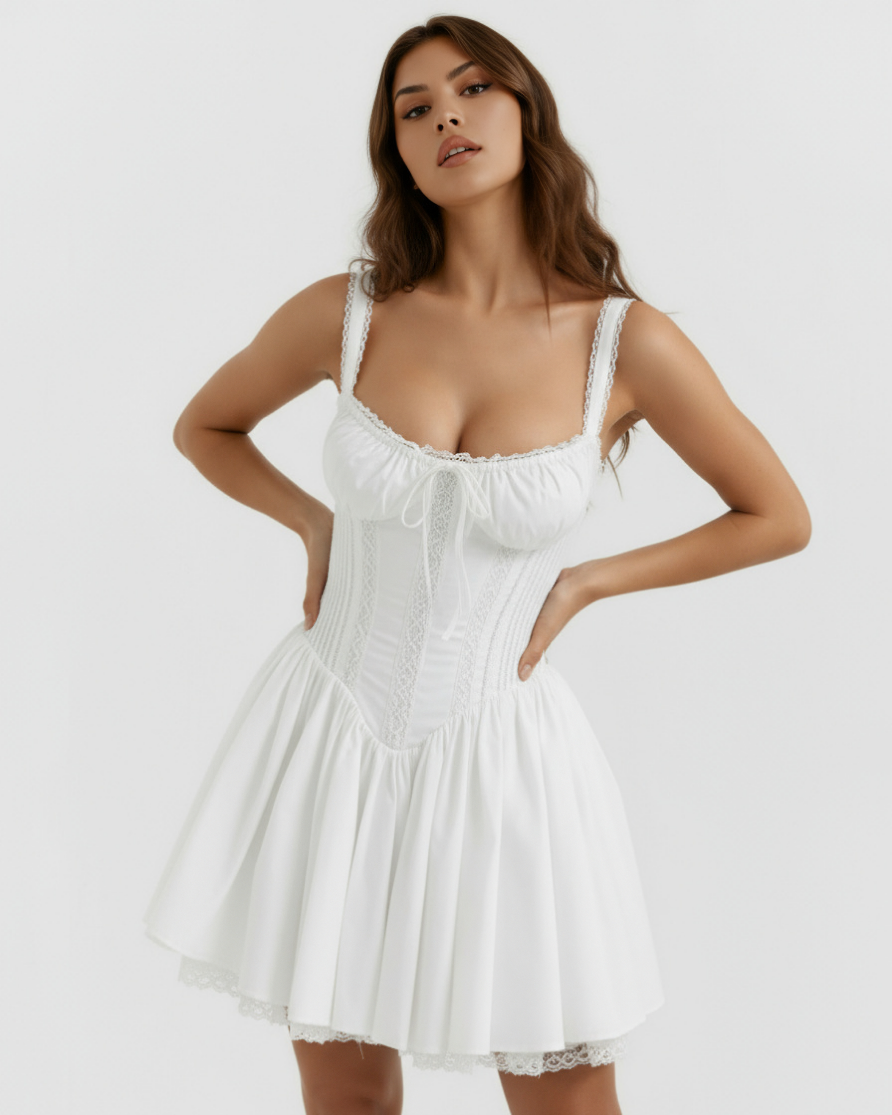 Luna Lace Sweetheart Neckline Mini Summer Dress - White