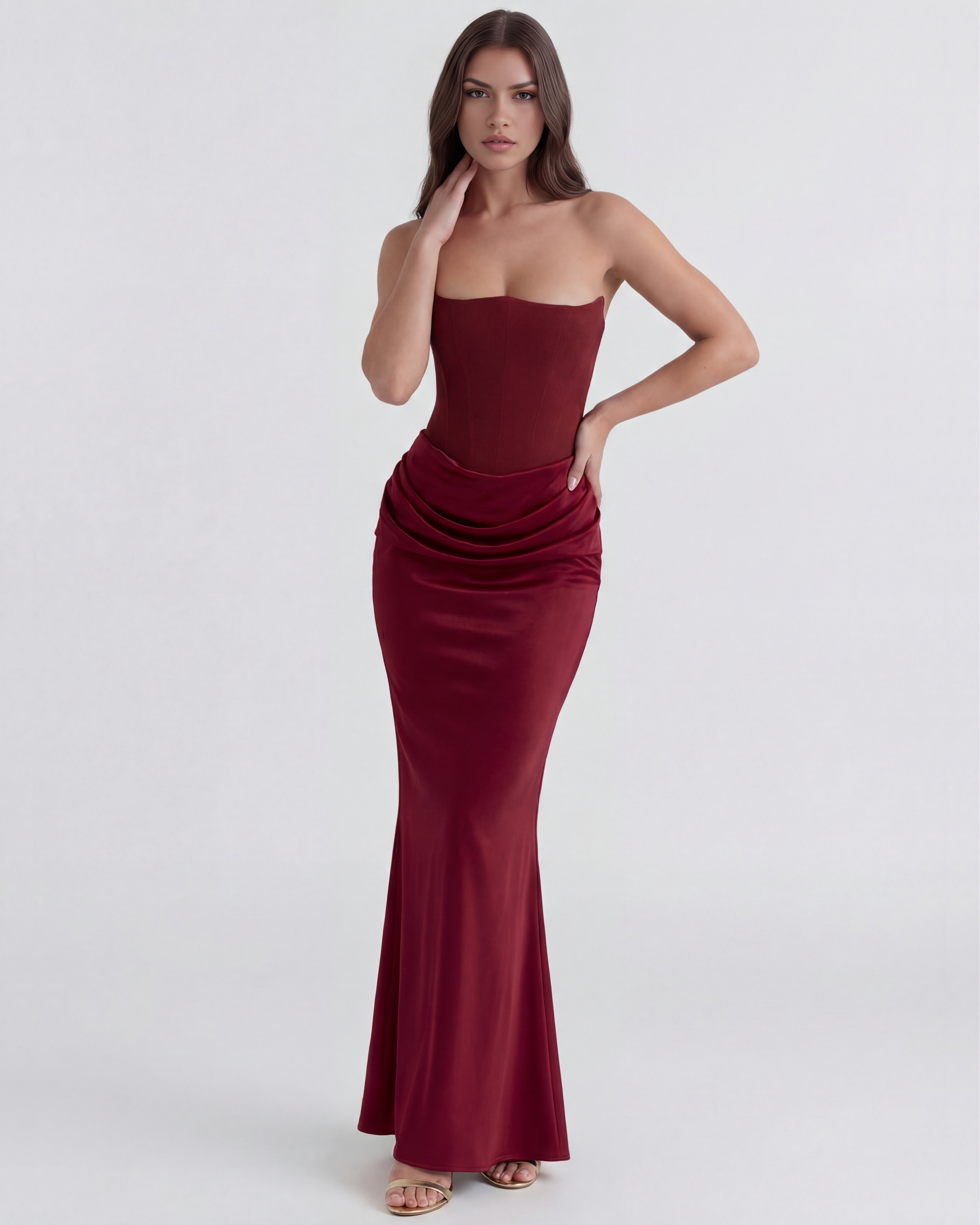 Rosalind Fitted Corset Maxi Evening Dress - Almond