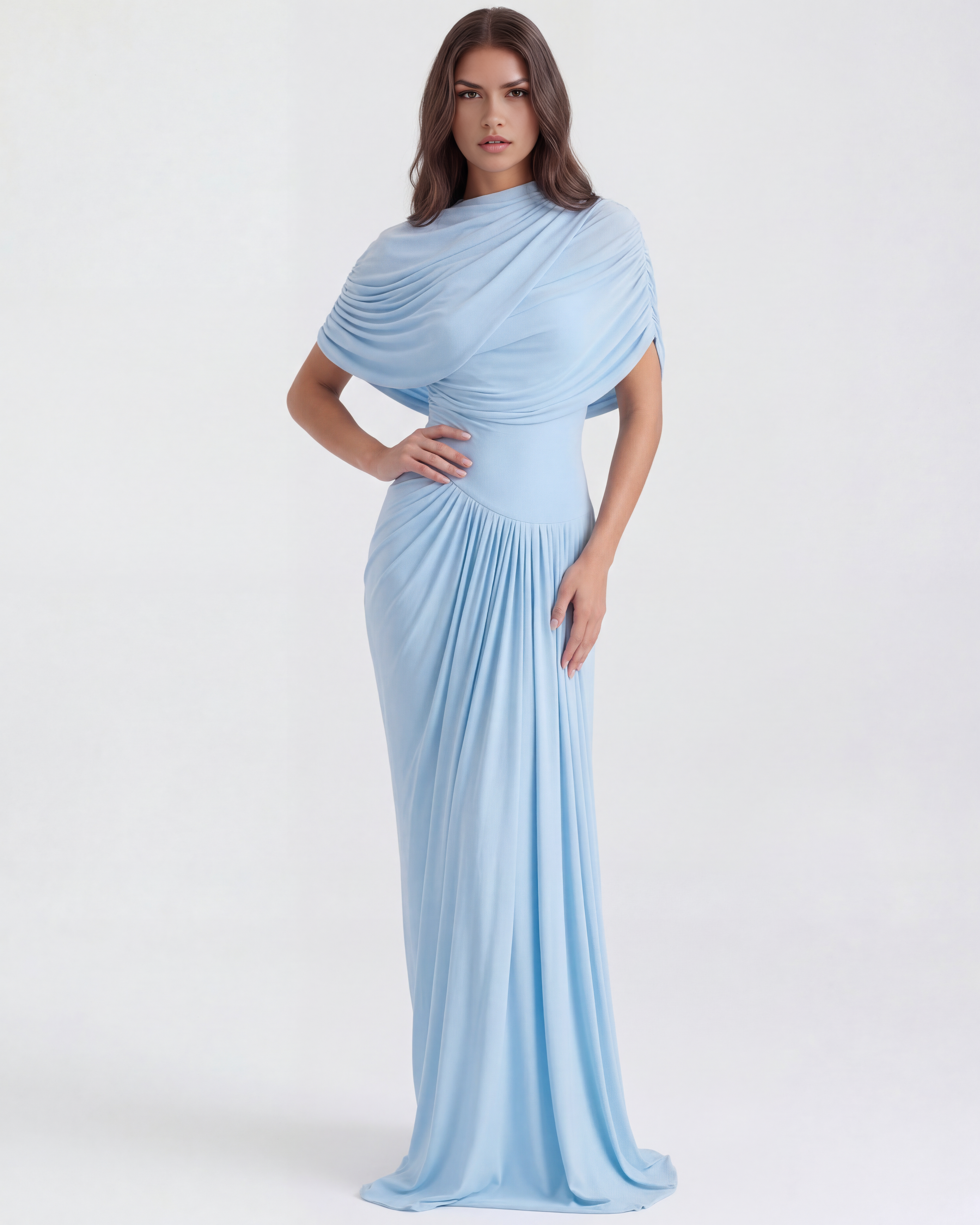 Camilla Pleated Sleeveless Maxi Wedding Guest Dress - Baby Blue