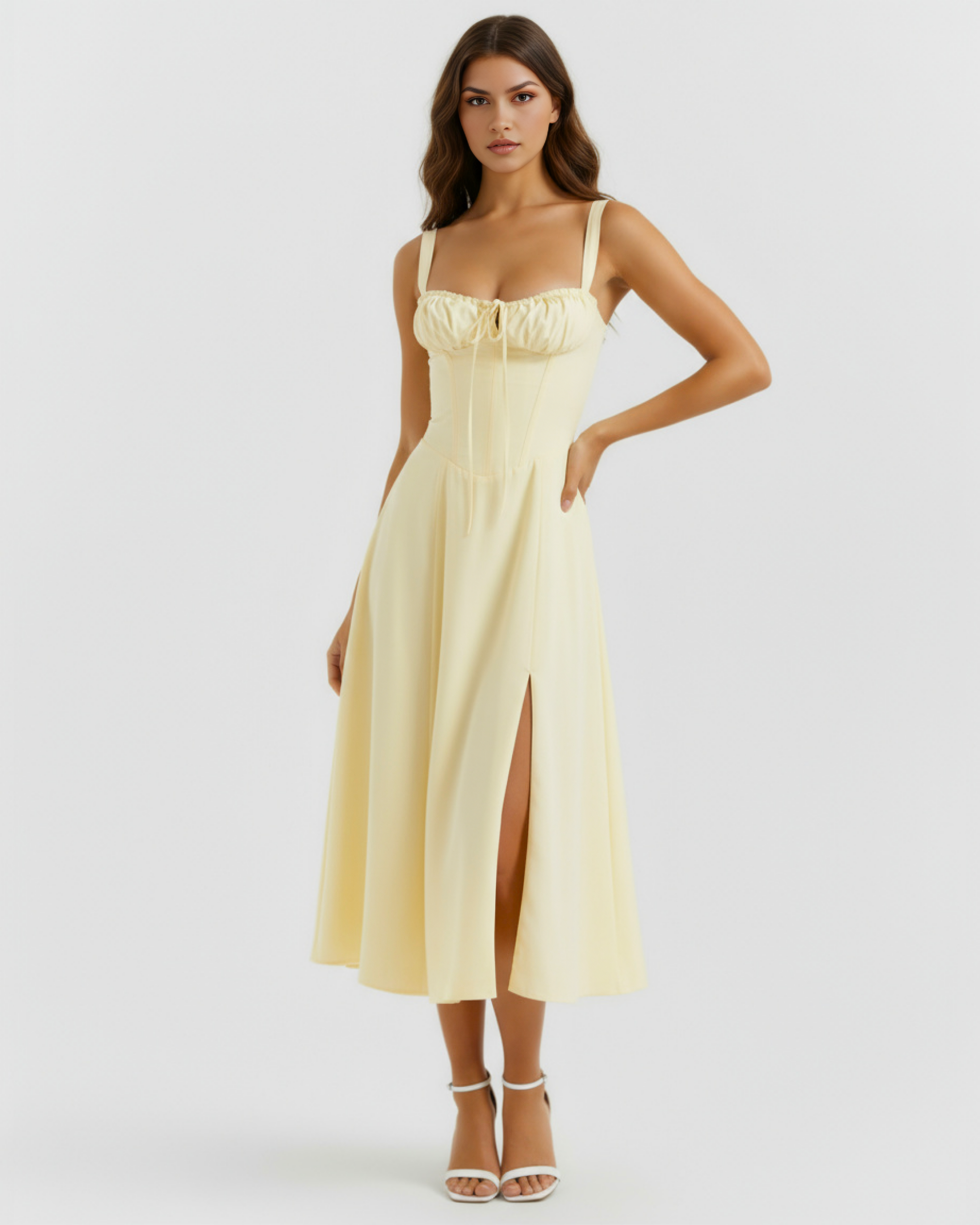 Aurora Corseted Fitted Maxi Summer Dress - Buttercup