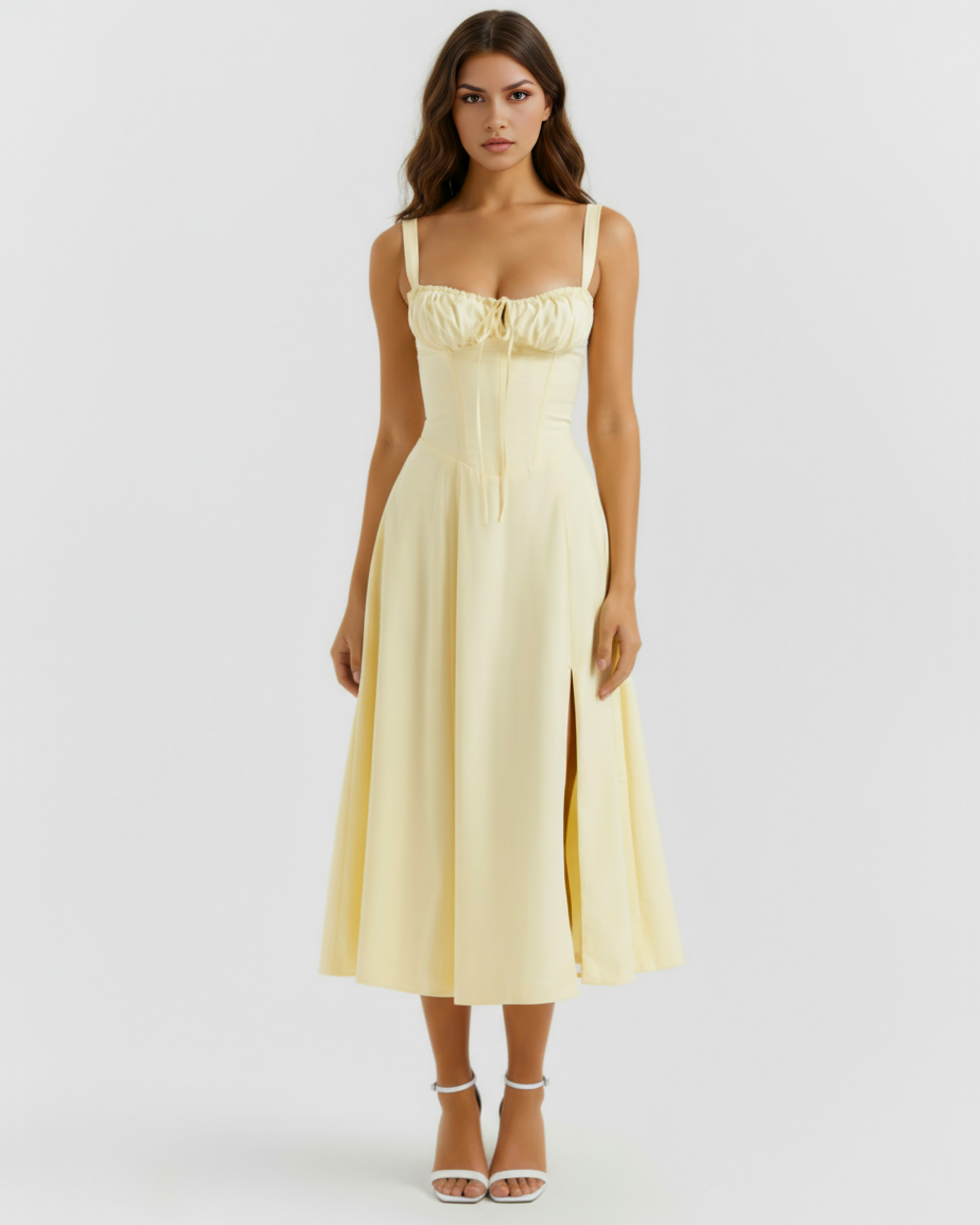 Aurora Corseted Fitted Maxi Summer Dress - Buttercup