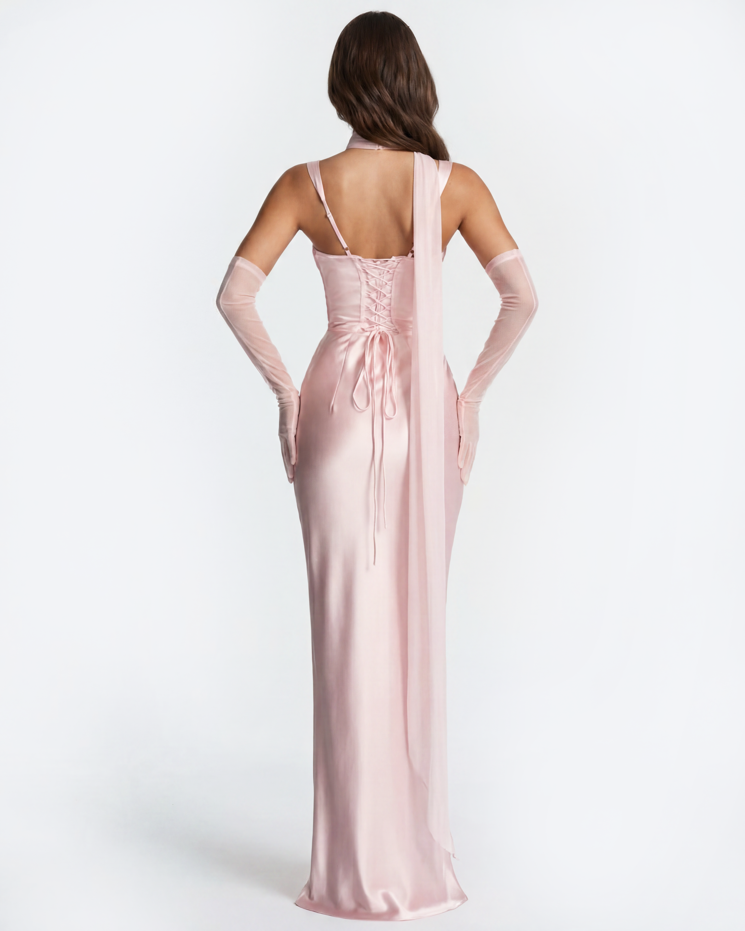 Adrienne Pleated Satin Maxi Wedding Guest Dress - Baby Pink - Ciel Cee