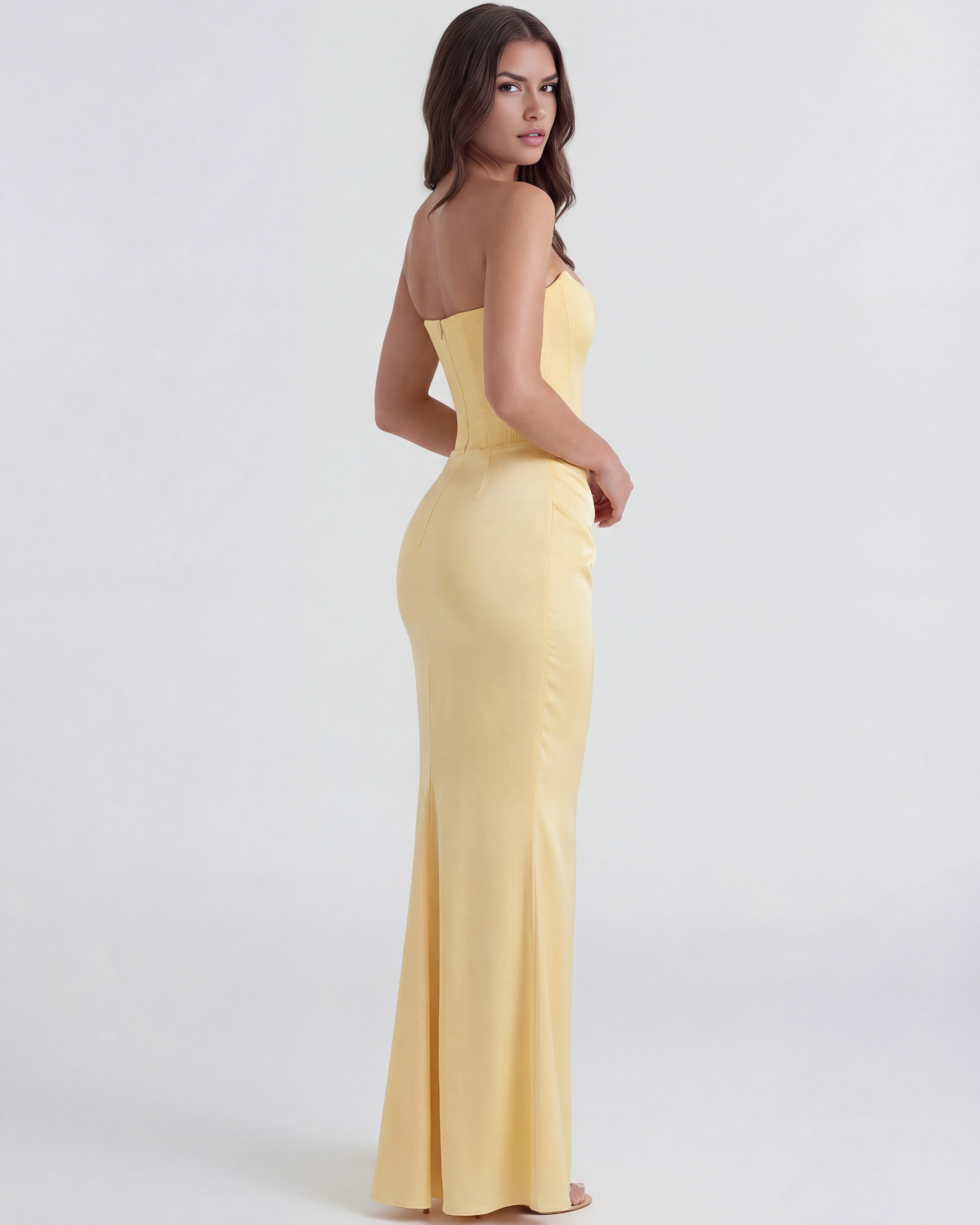 Rosalind Fitted Corset Maxi Wedding Guest Dress - Butter Yellow