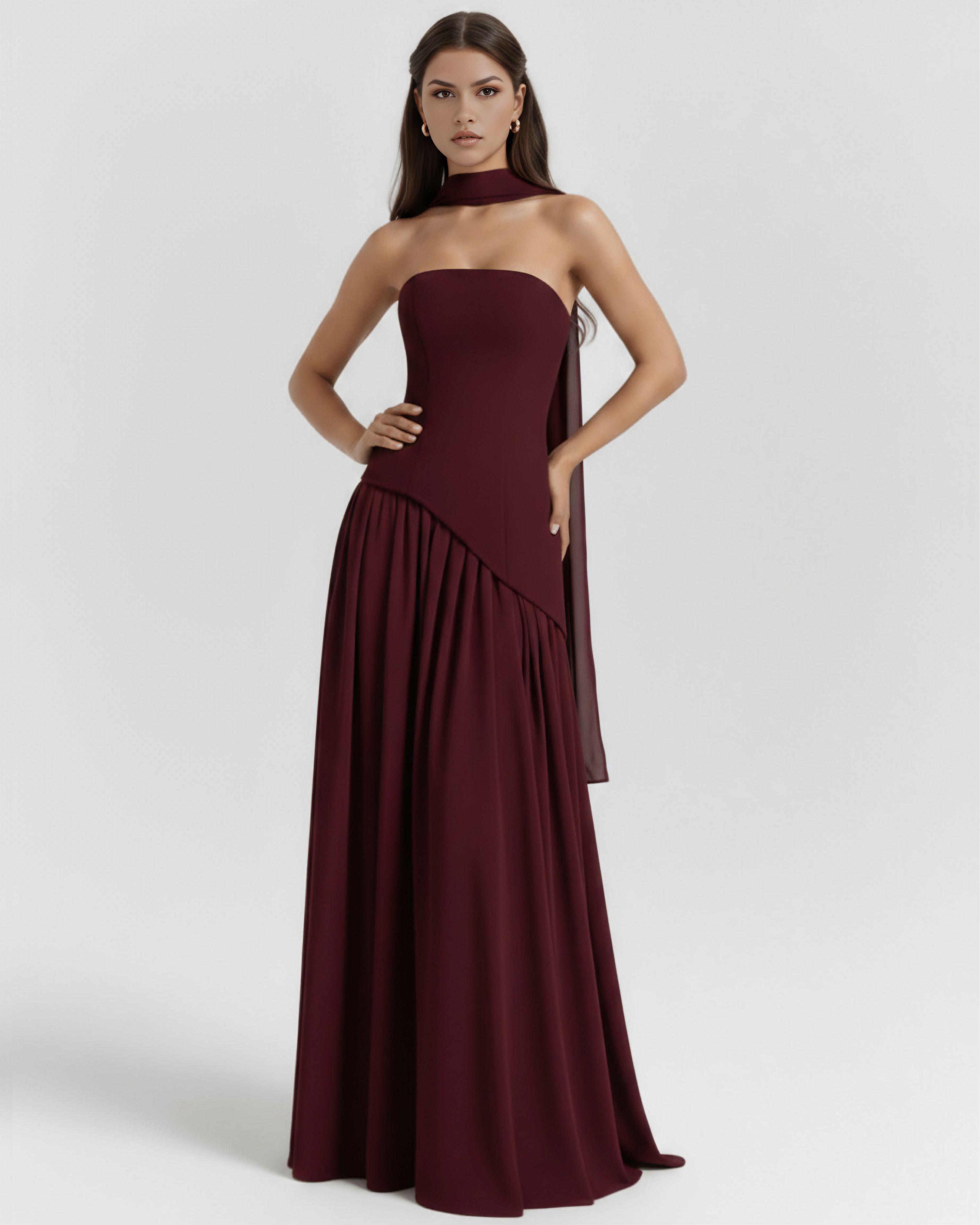 Serena Lace-Up Fitted Maxi Formal Dress - Deep Cherry Lacquer