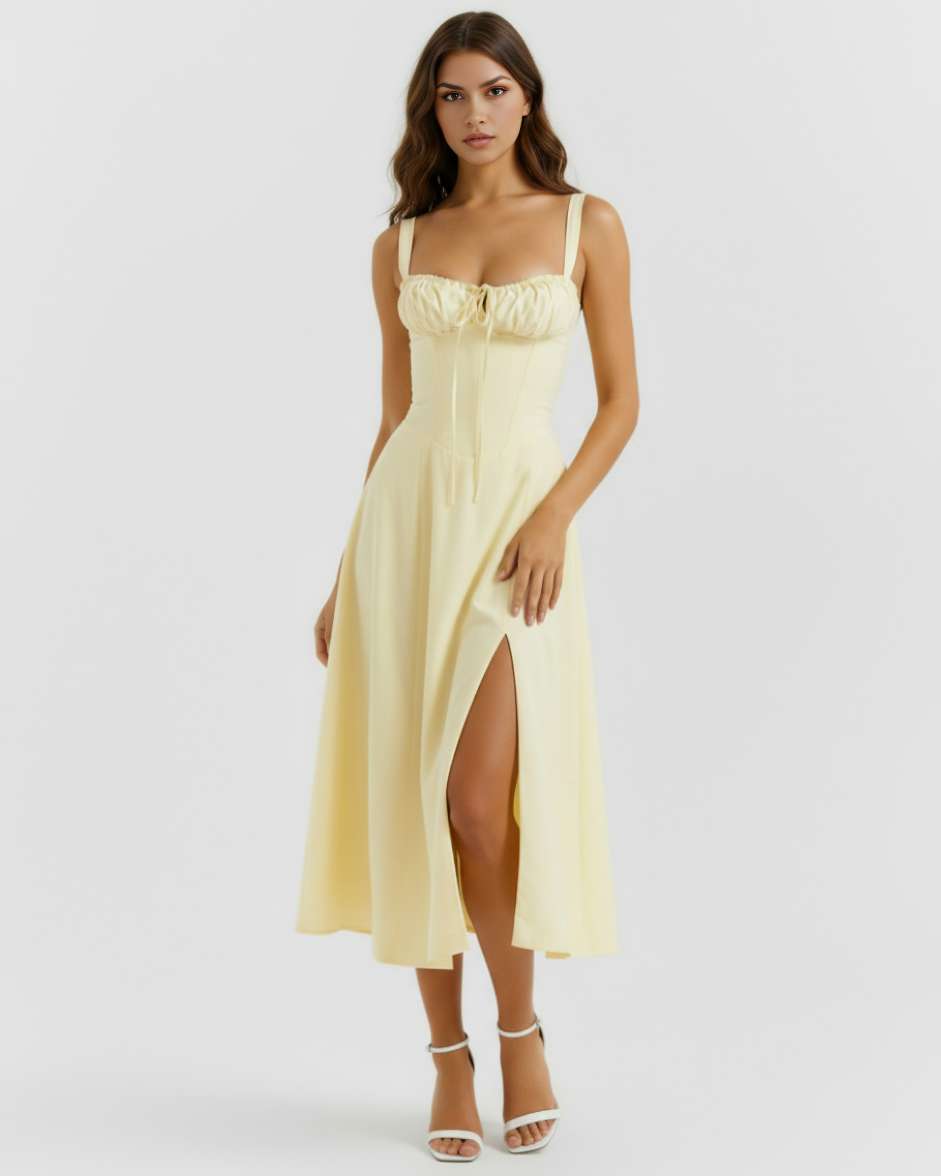 Aurora Corseted Fitted Maxi Summer Dress - Buttercup