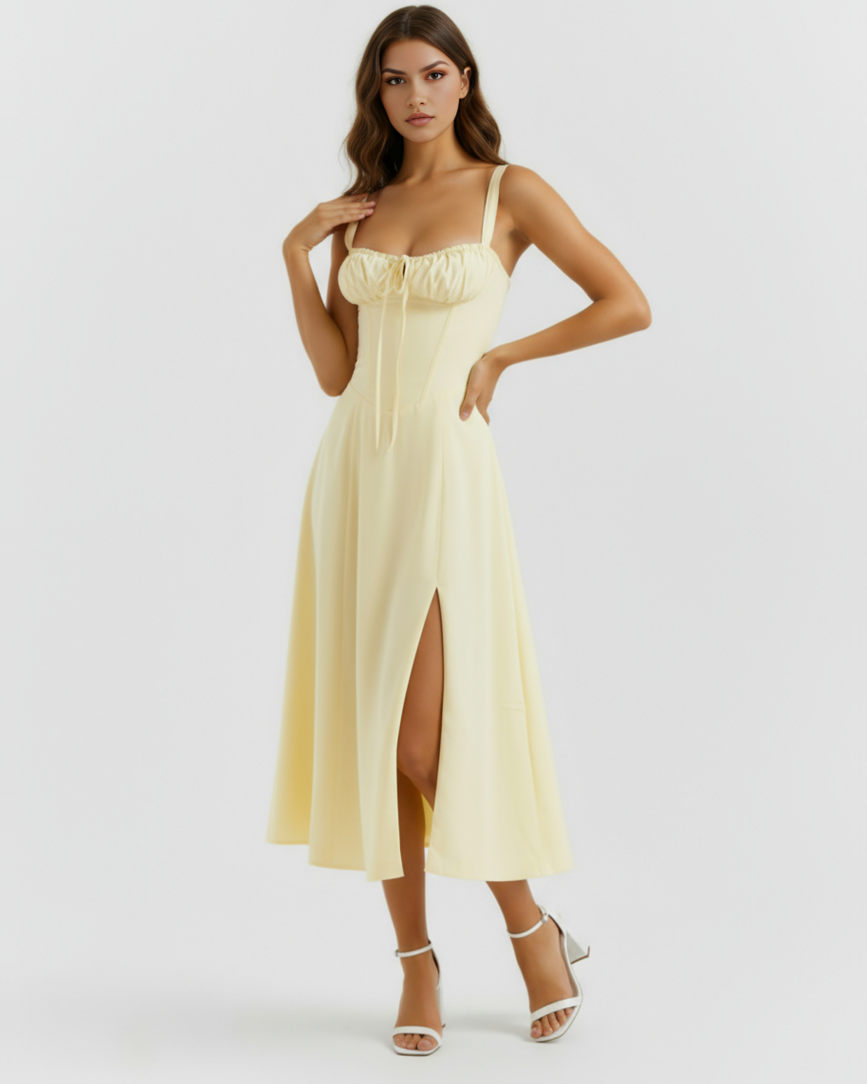 Aurora Corseted Fitted Maxi Summer Dress - Buttercup