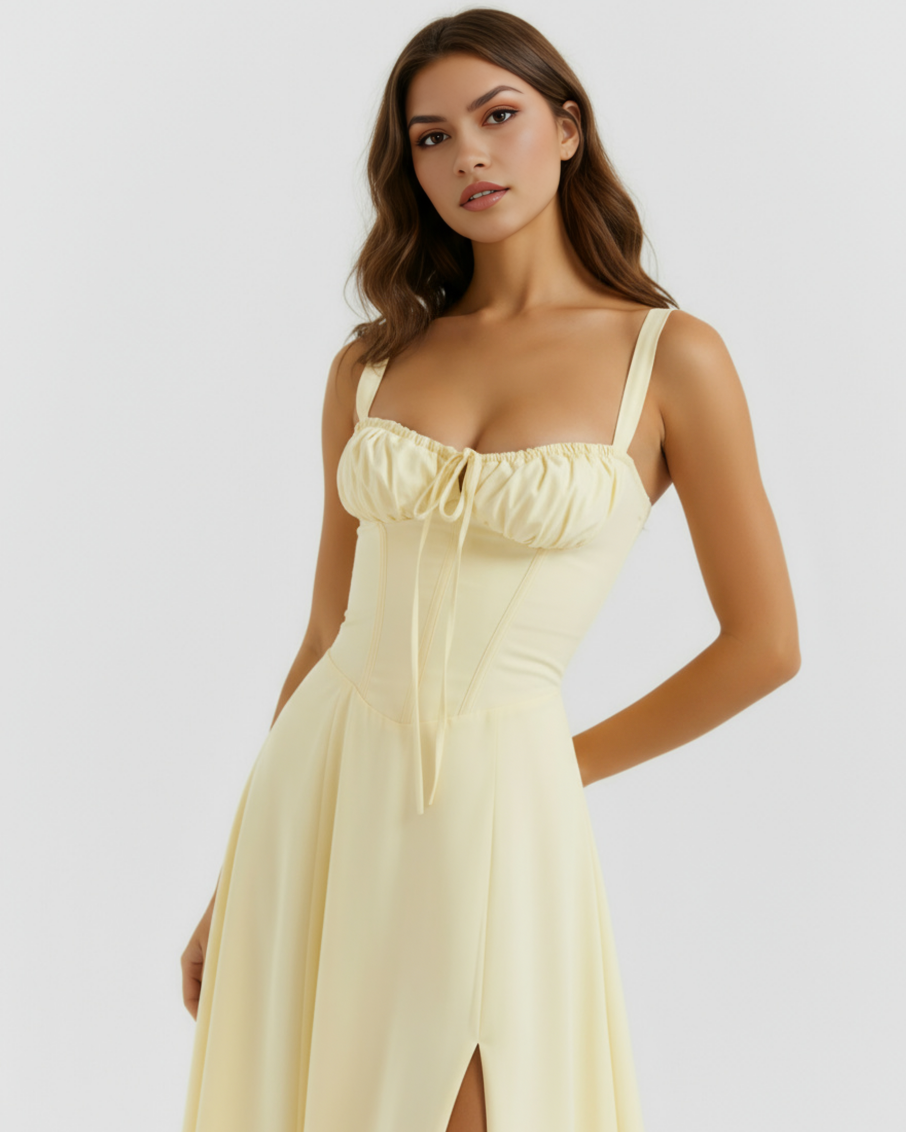 Aurora Corseted Fitted Maxi Summer Dress - Buttercup