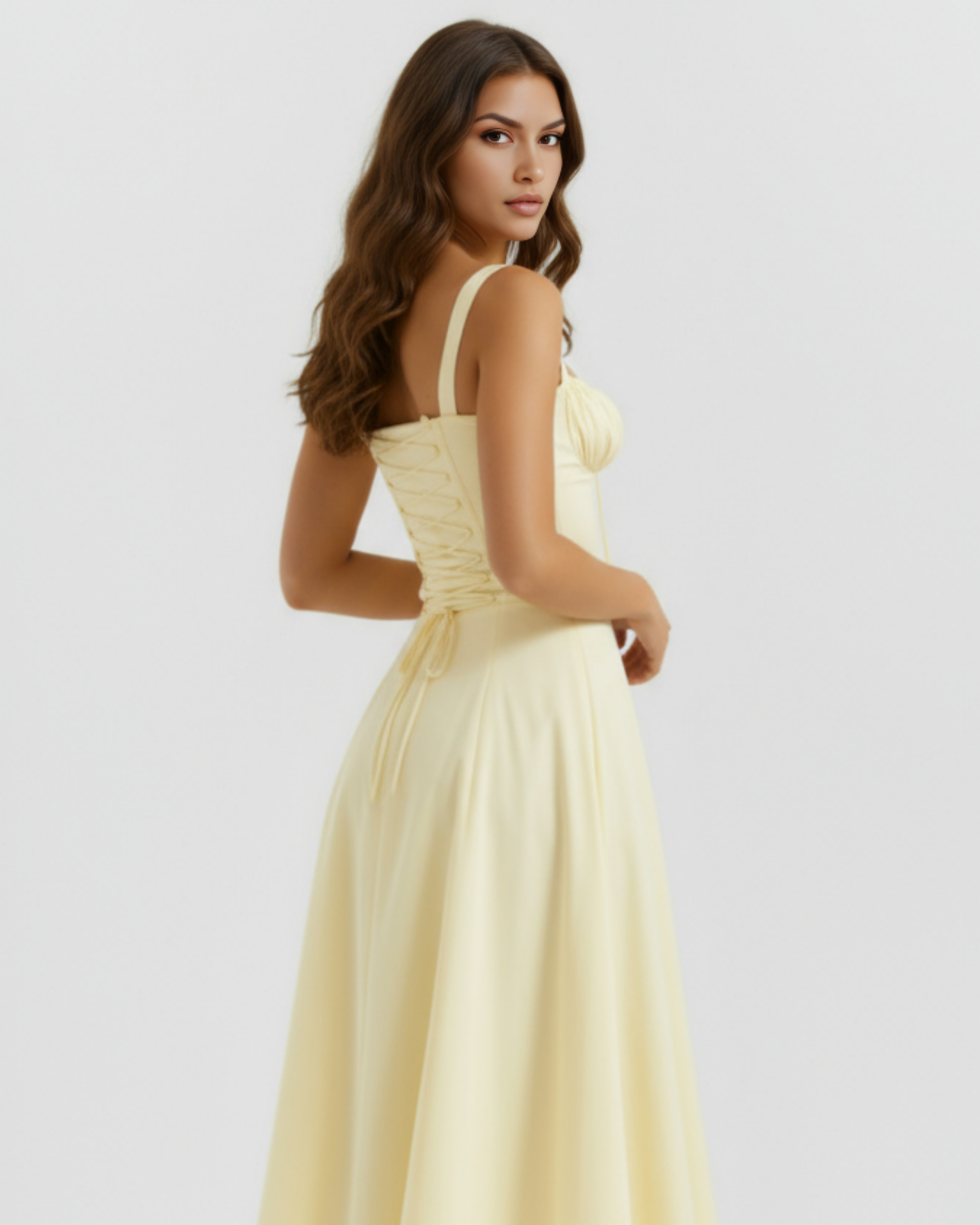 Aurora Corseted Fitted Maxi Summer Dress - Buttercup