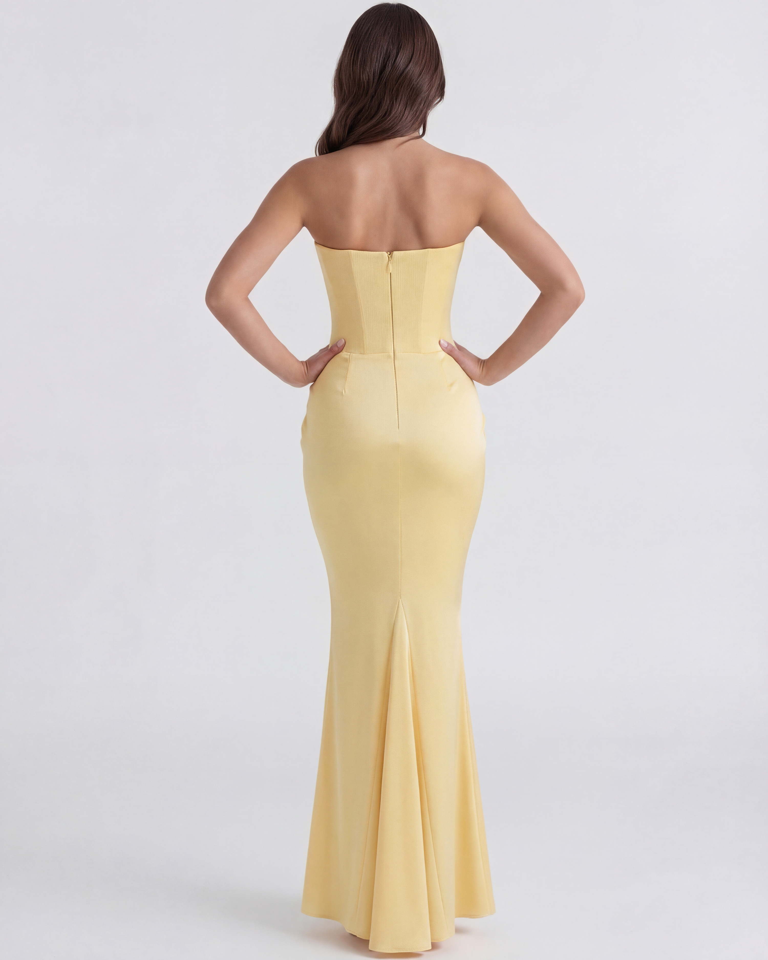 Rosalind Fitted Corset Maxi Wedding Guest Dress - Butter Yellow