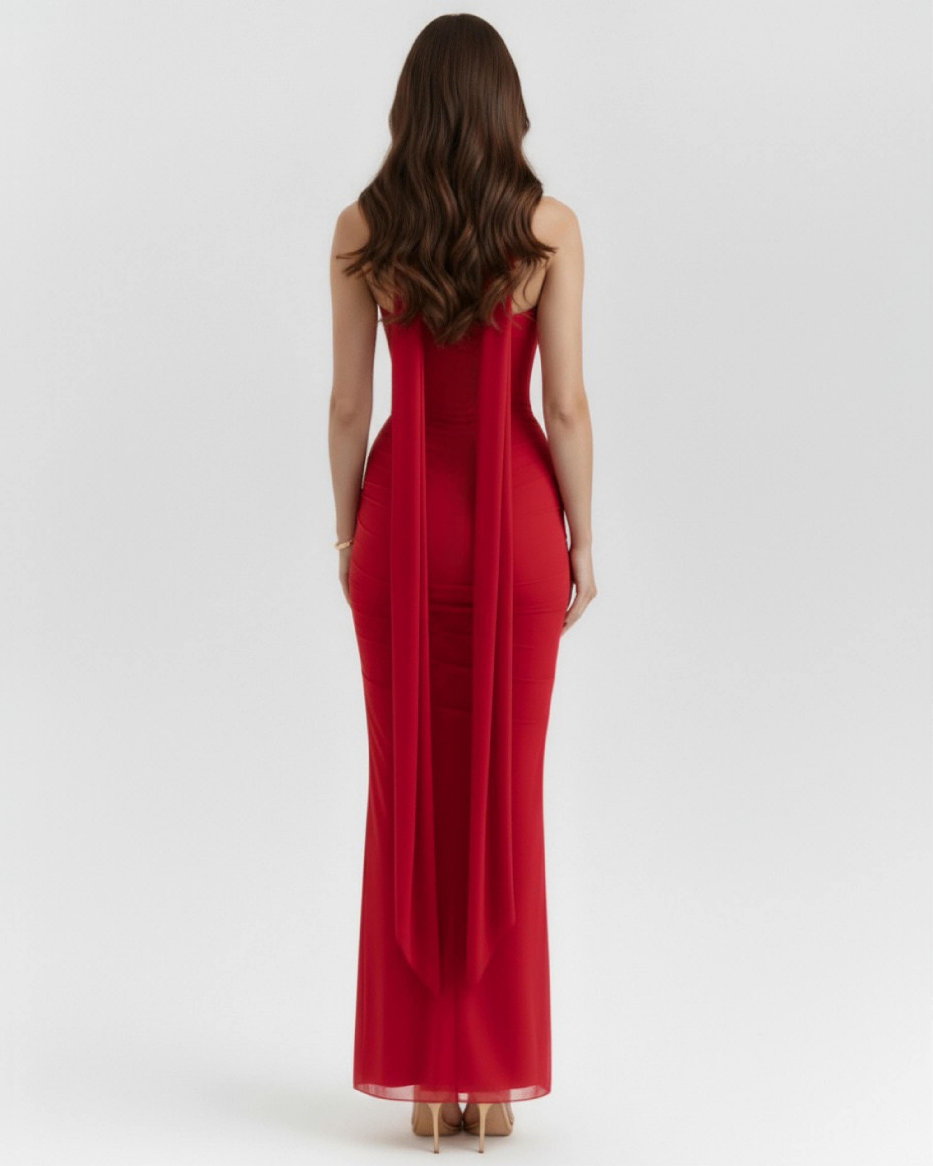 Malu Mesh Ruched Maxi Evening Dress - Black