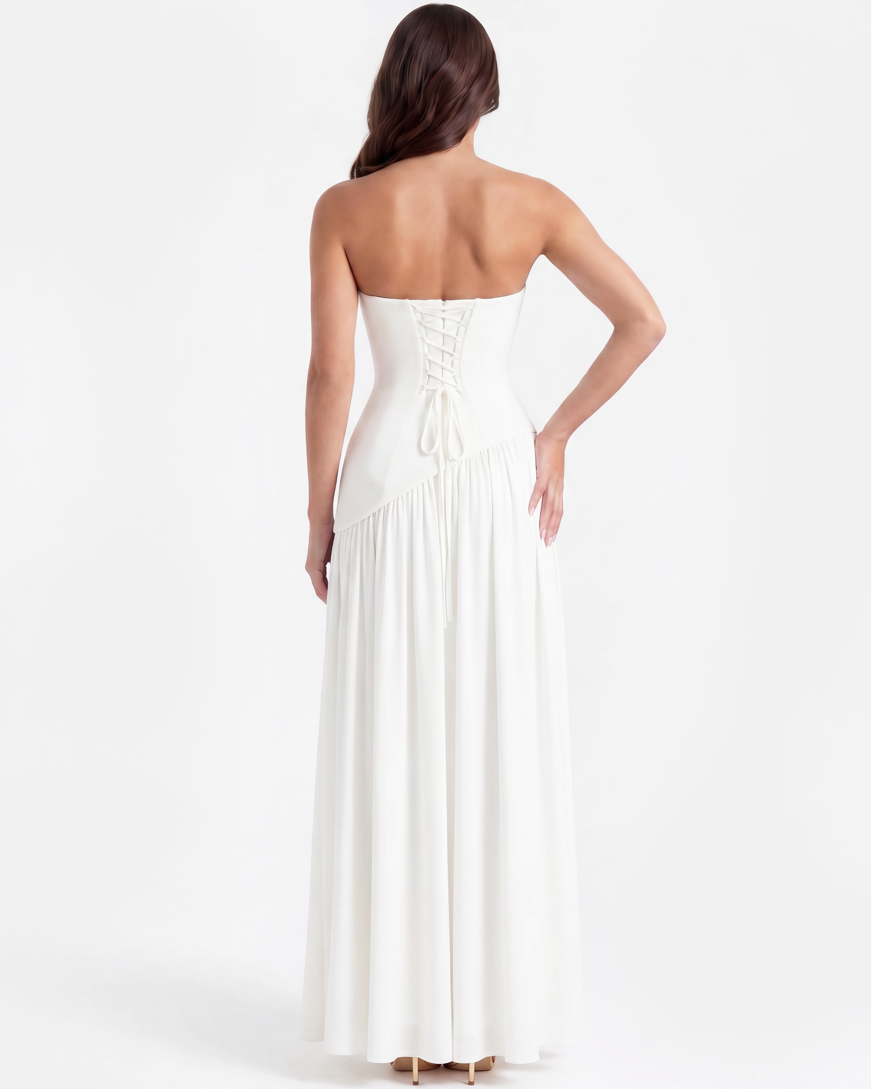 Serena Strapless Fitted Maxi Wedding Guest Dress - White