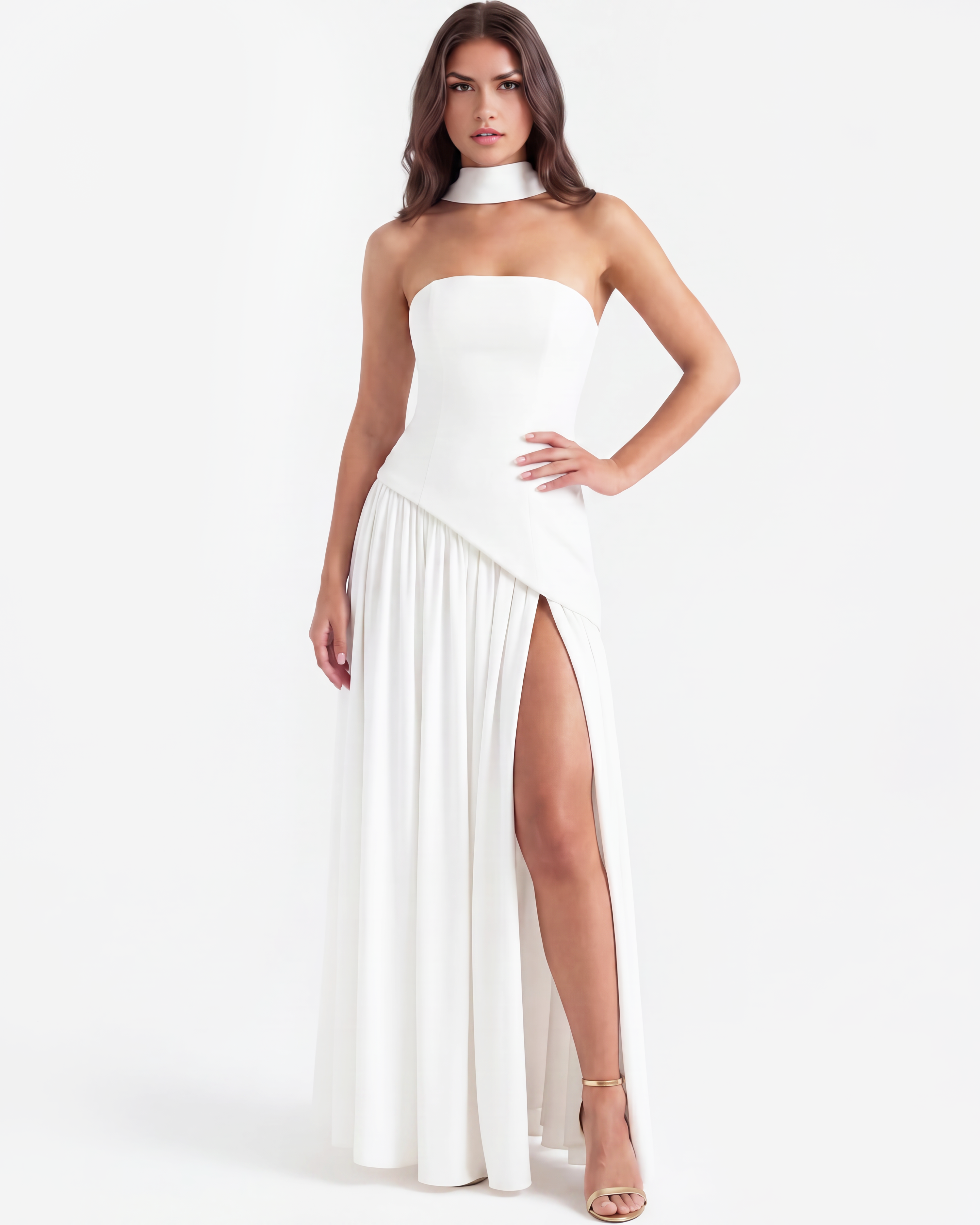 Serena Strapless Fitted Maxi Wedding Guest Dress - White