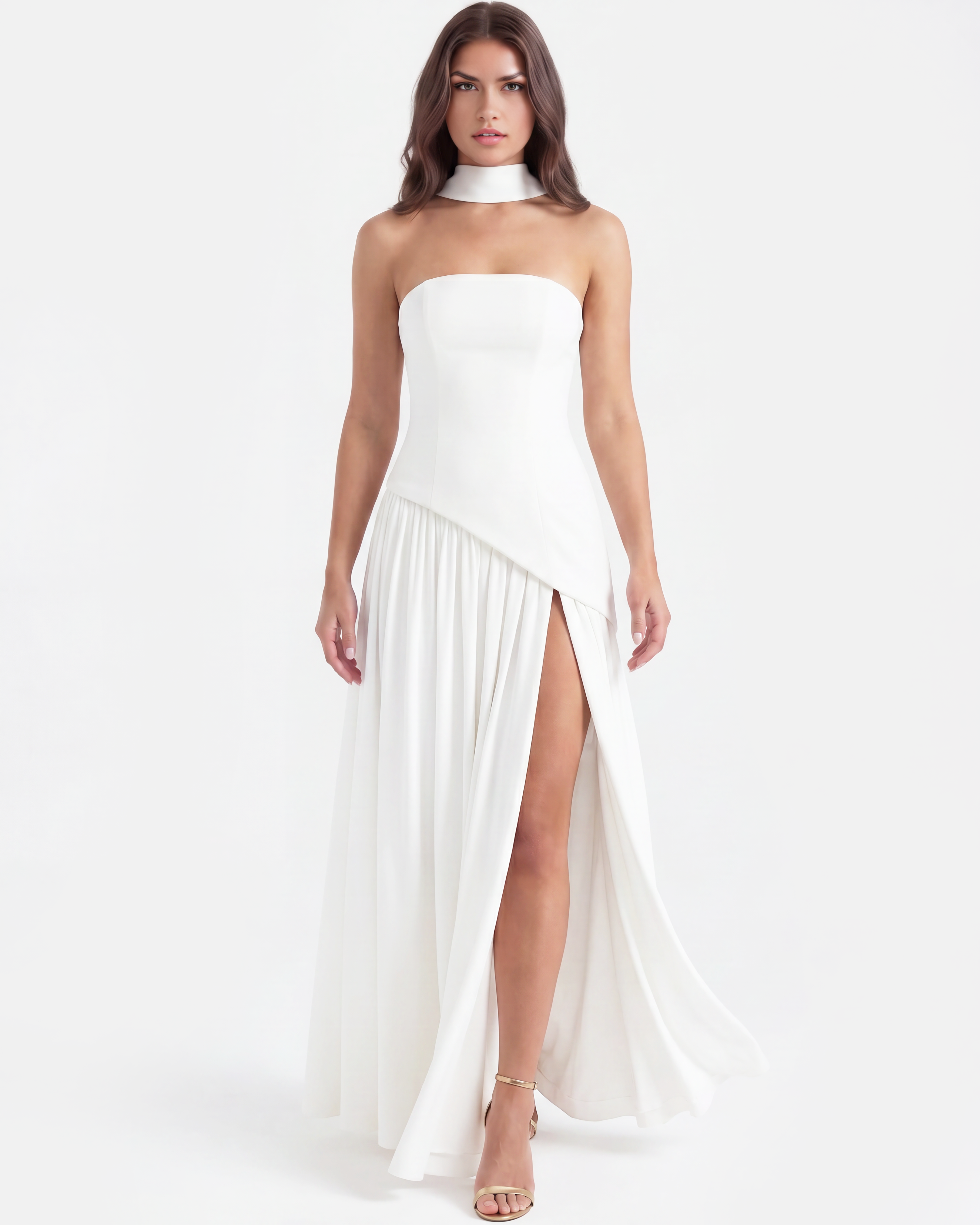 Serena Strapless Fitted Maxi Wedding Guest Dress - White