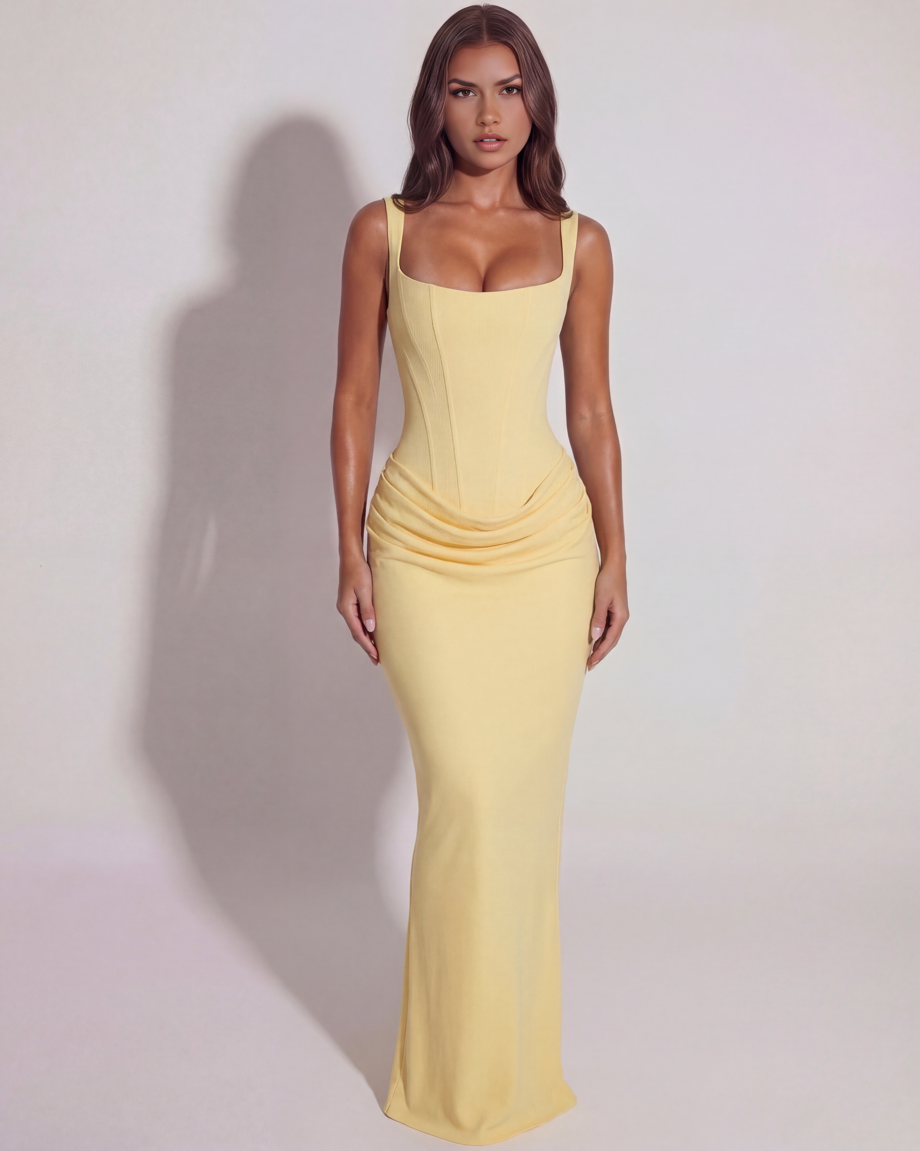 Eleonora Satin Strapless Maxi Evening Dress - Butter Yellow