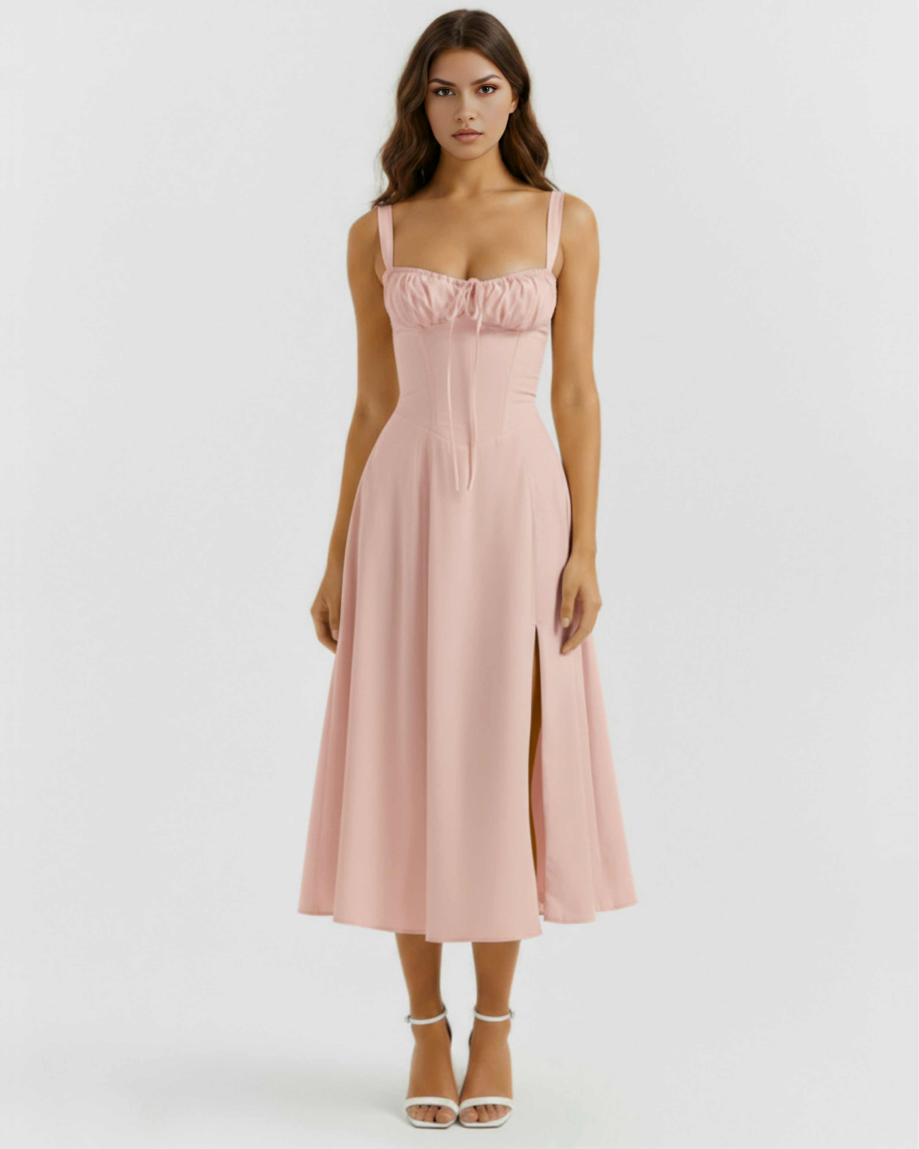 Aurora Corseted Lace Up Maxi Summer Dress - Rosé