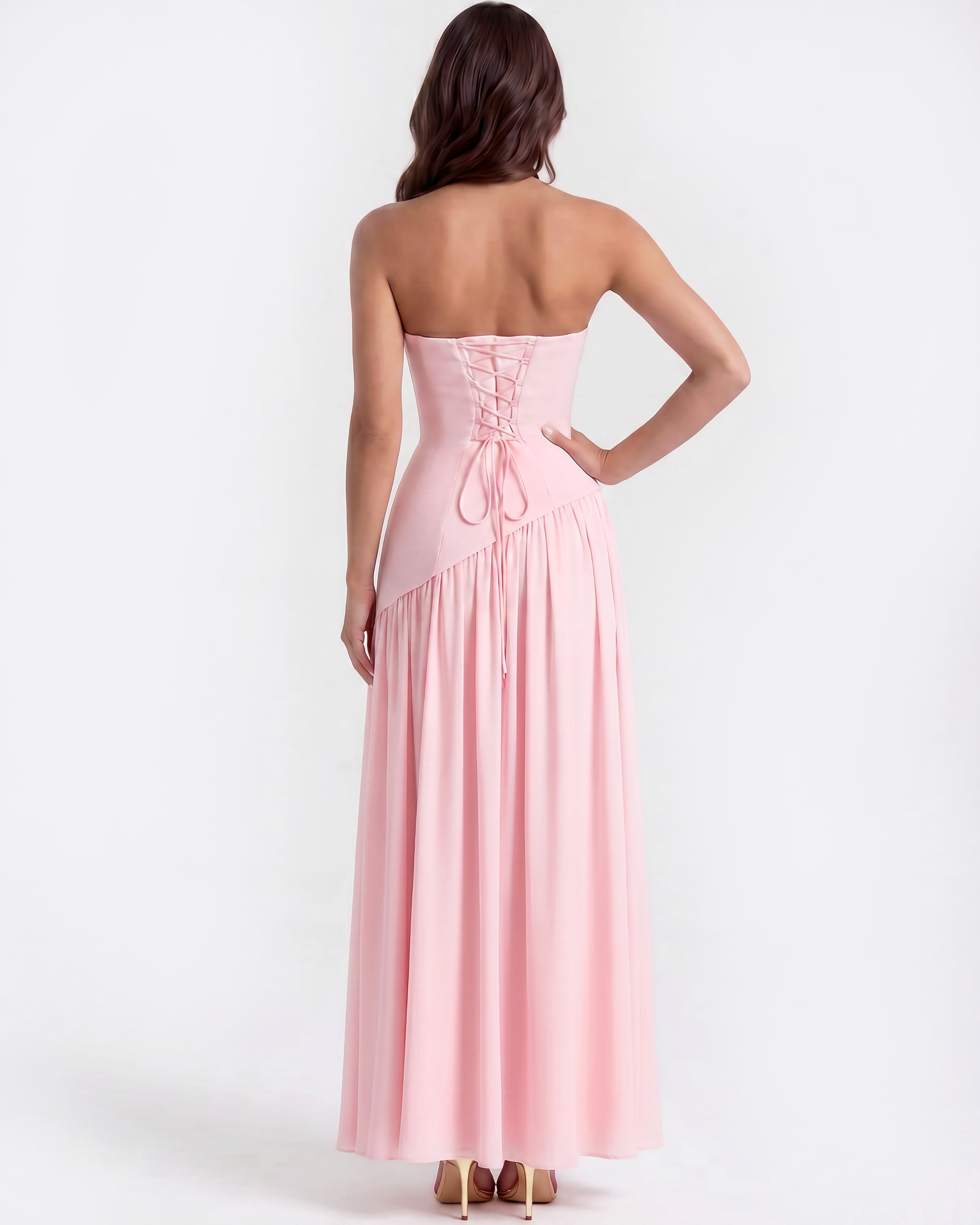 Serena Strapless Fitted Maxi Wedding Guest Dress - Pink