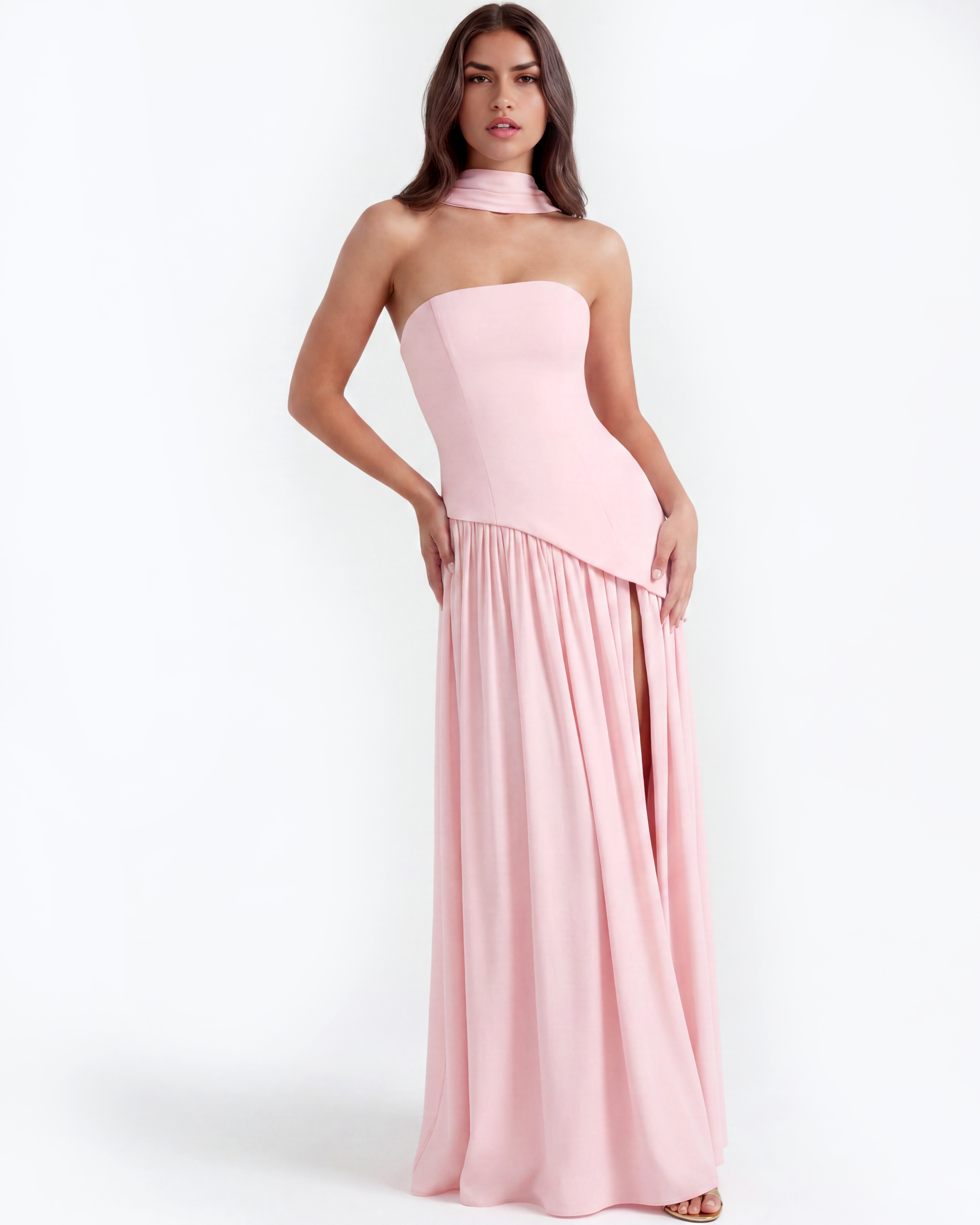 Serena Strapless Fitted Maxi Wedding Guest Dress - Pink
