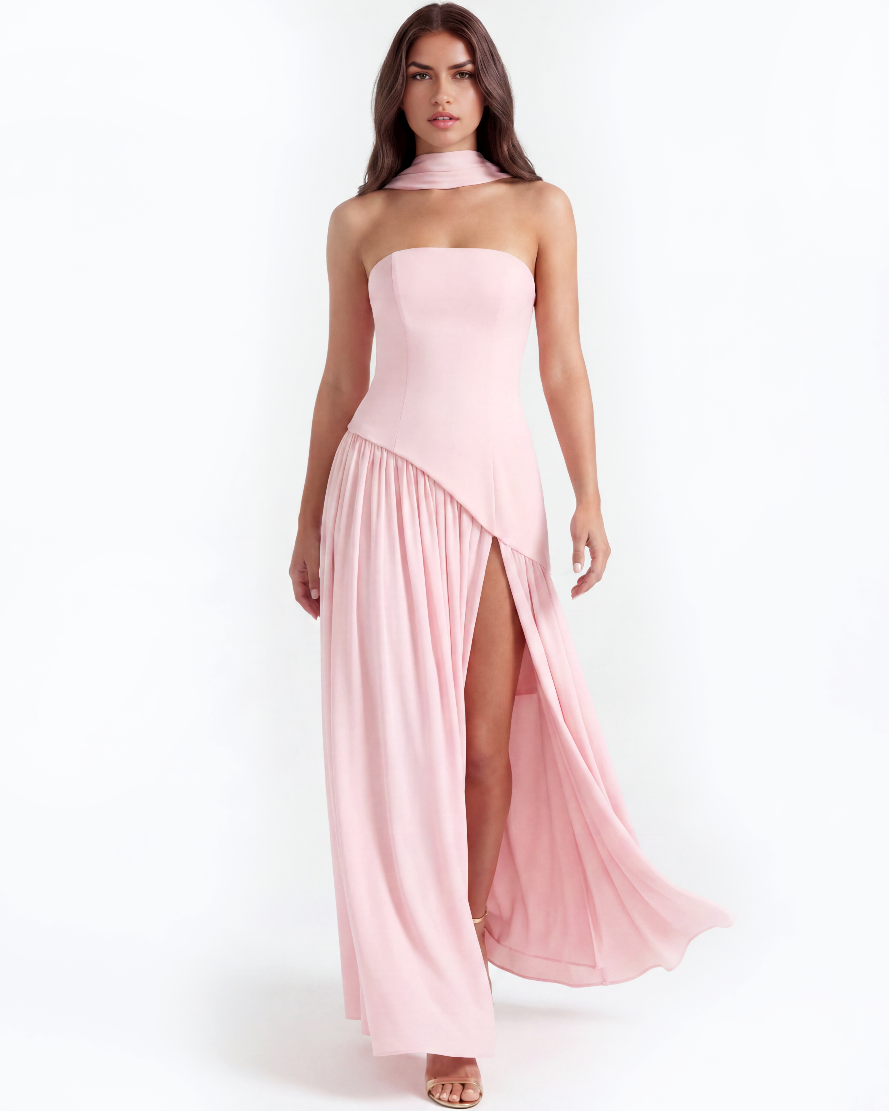 Serena Strapless Fitted Maxi Wedding Guest Dress - Pink