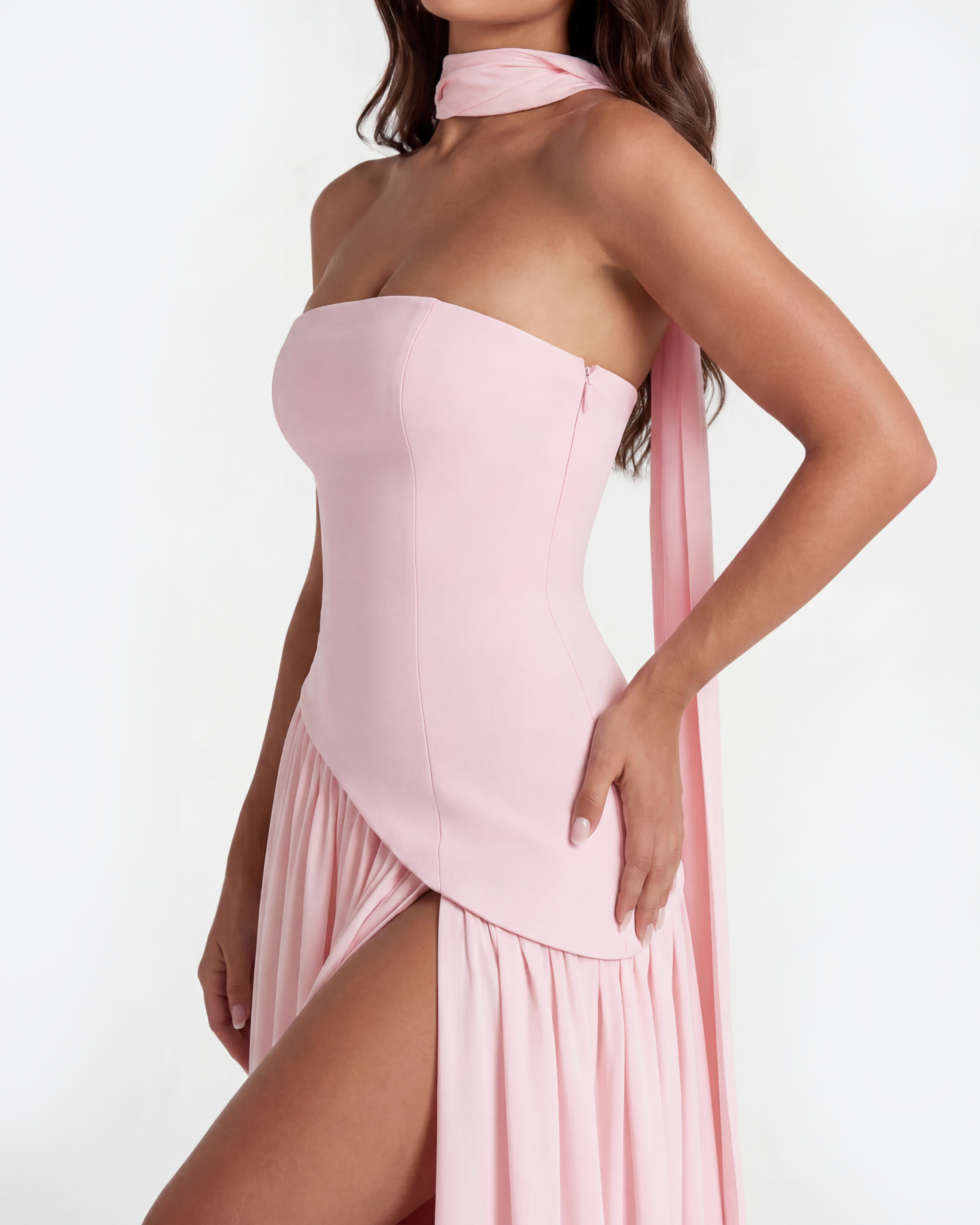 Serena Strapless Fitted Maxi Wedding Guest Dress - Pink