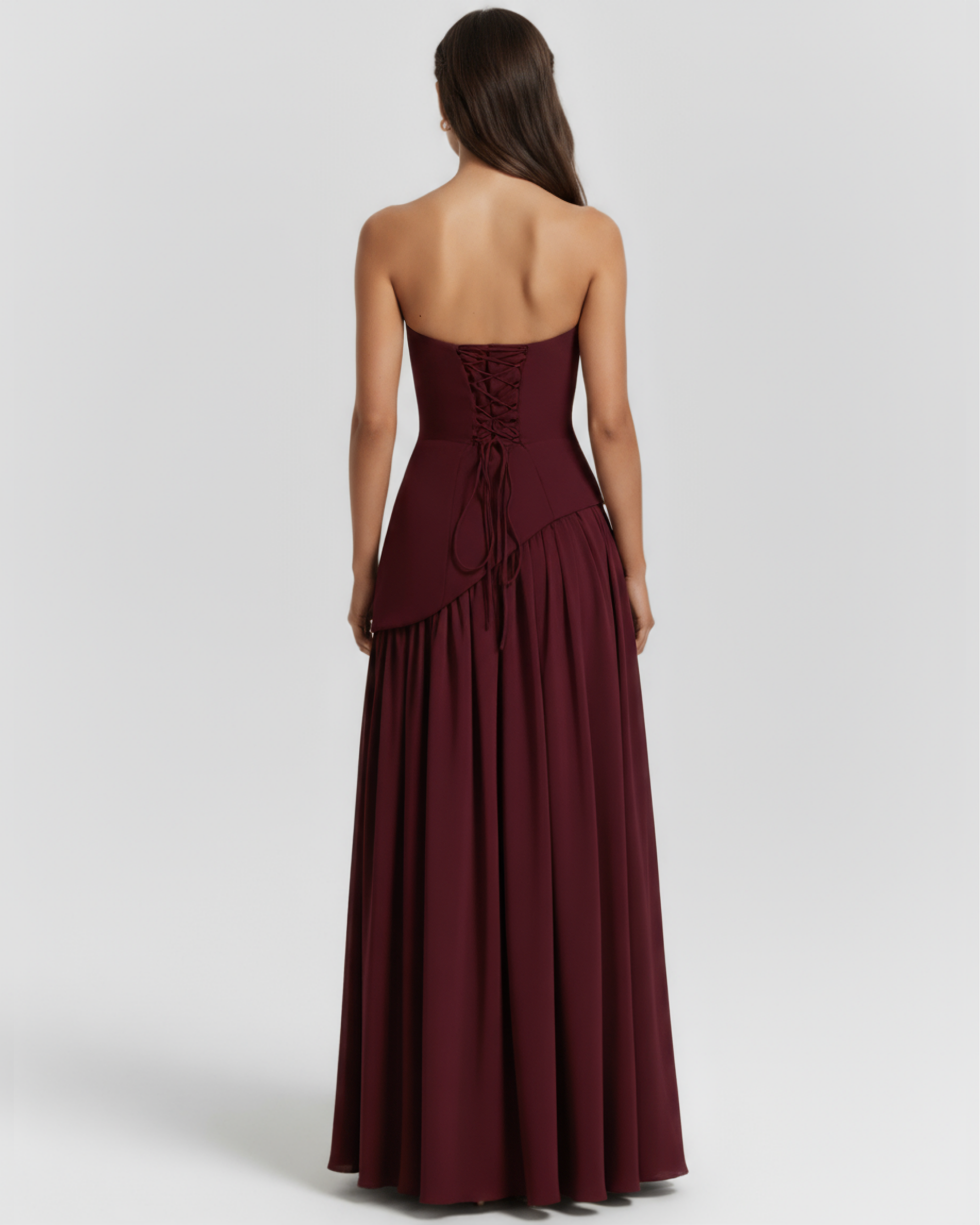 Serena Lace-Up Fitted Maxi Formal Dress - Deep Cherry Lacquer