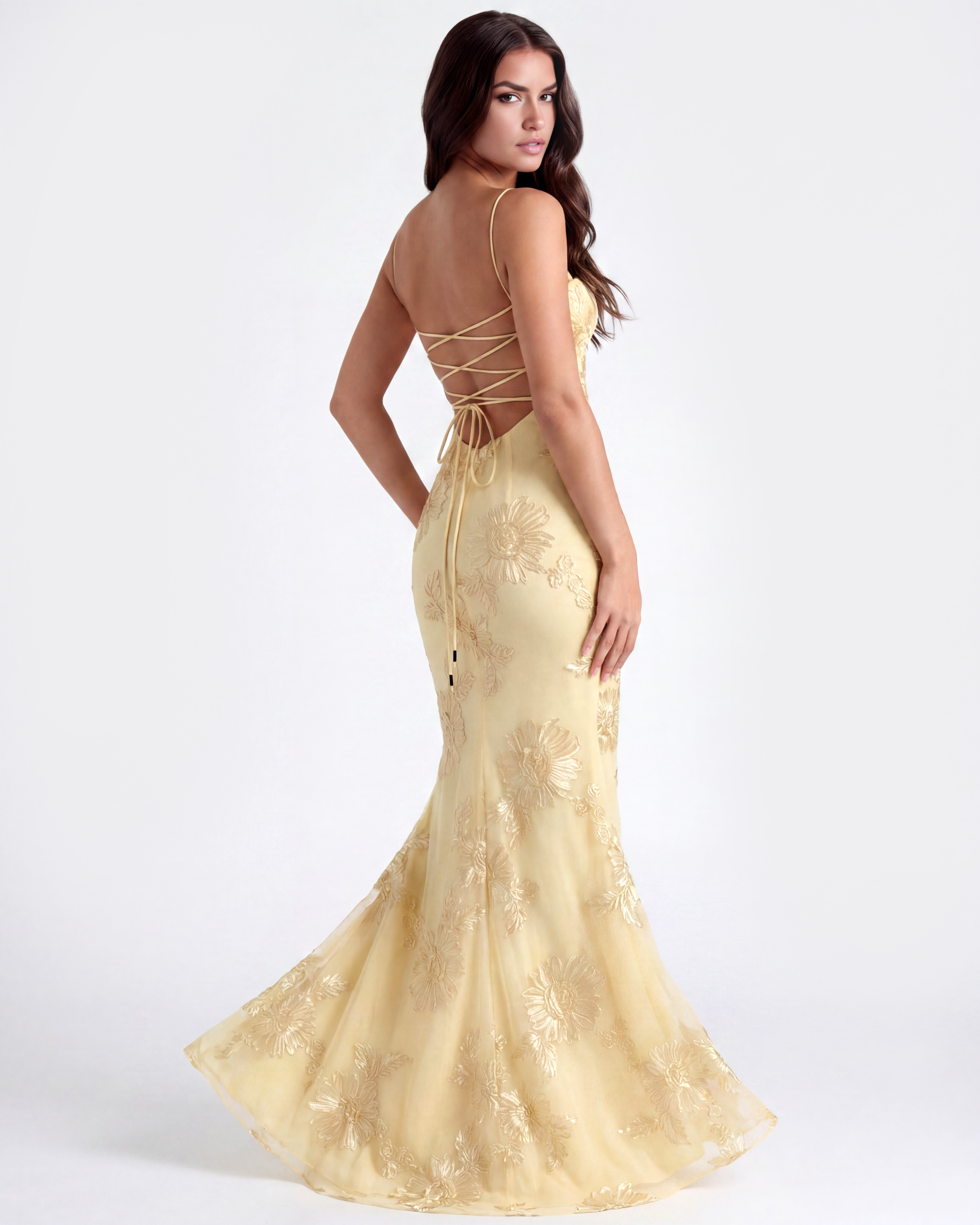 Celeste Floral Mesh Maxi Wedding Guest Dress - Lemon