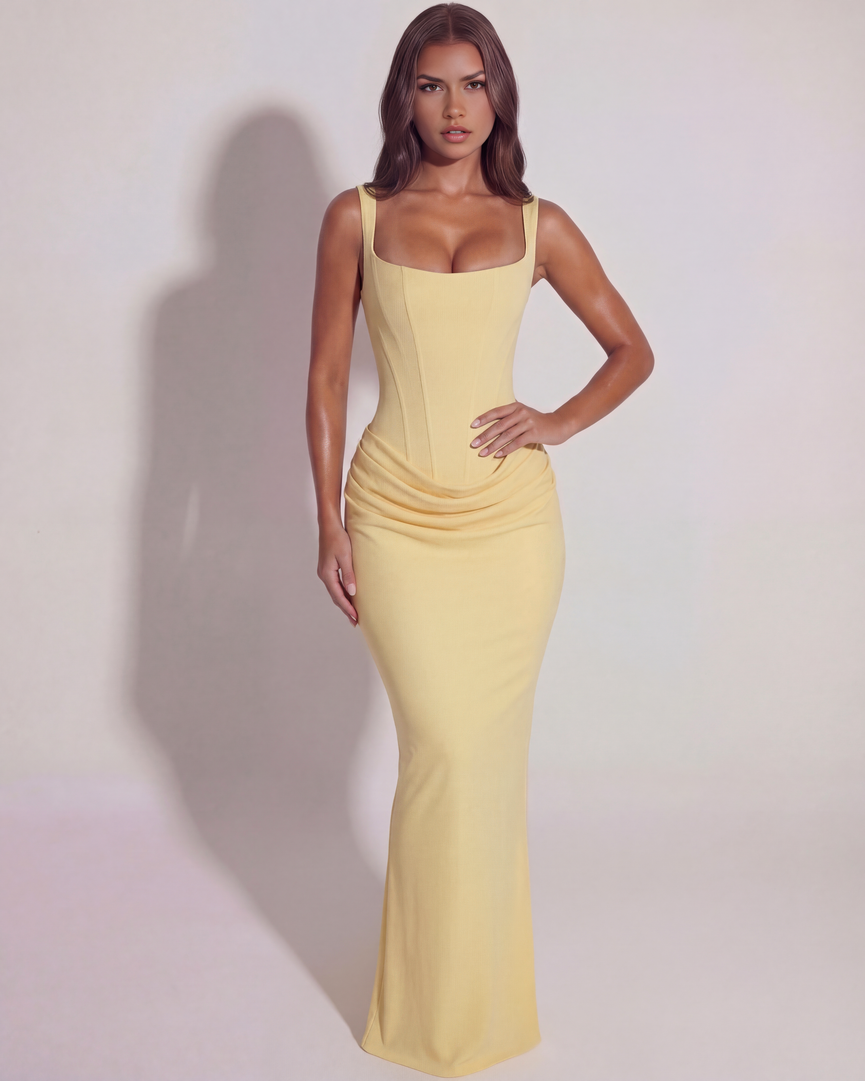 Eleonora Satin Strapless Maxi Evening Dress - Butter Yellow